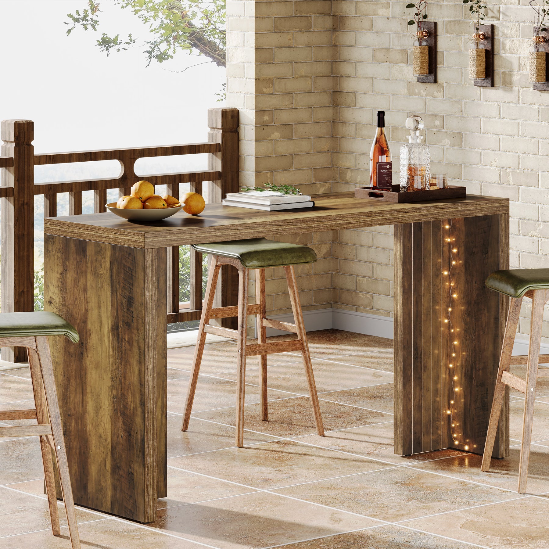 55" Counter Height Bar Unit with Faux Marble Top, Rectangular Home Pub Table