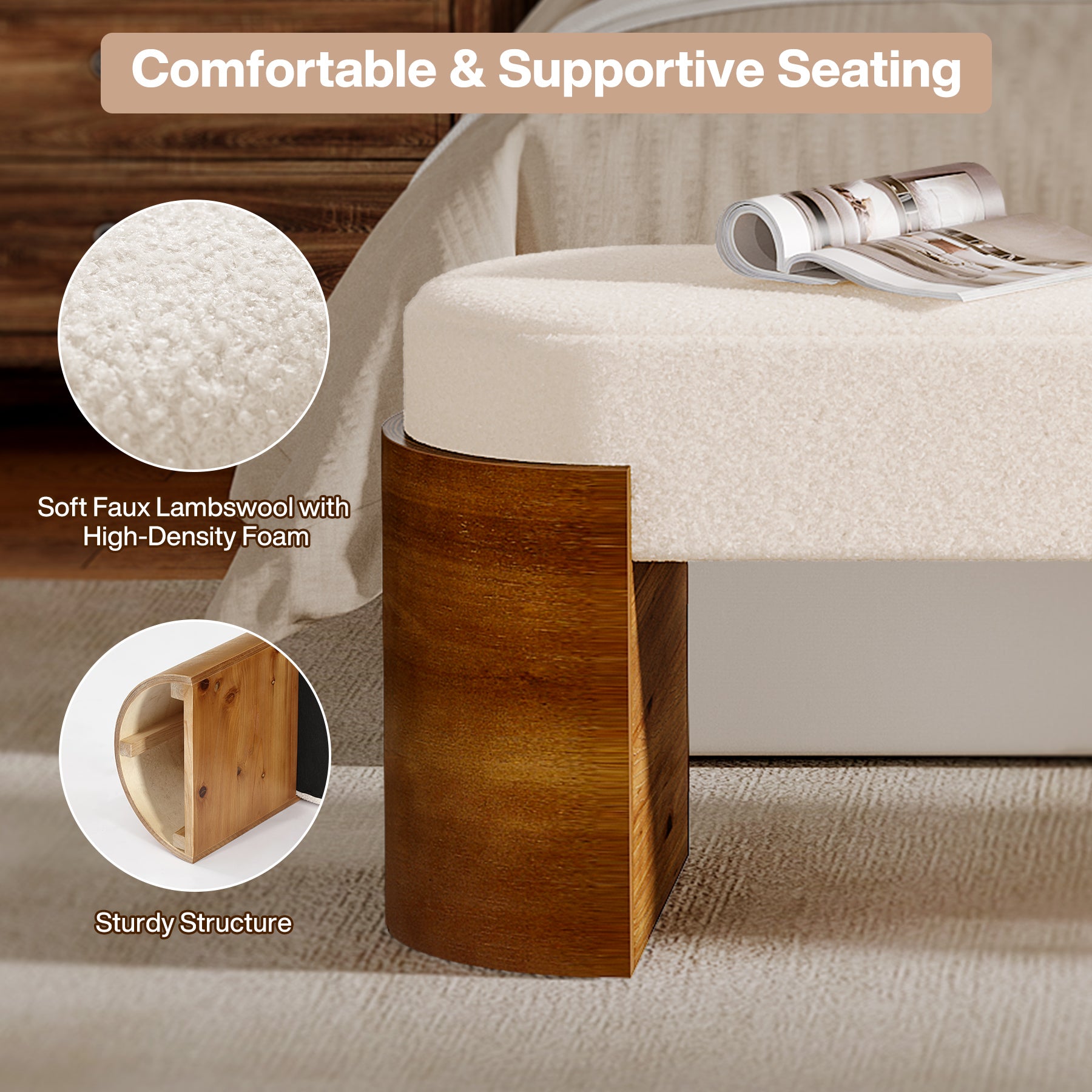 59" Upholstered Entryway Bench, Modern Shoe Bench End of Bed Bench