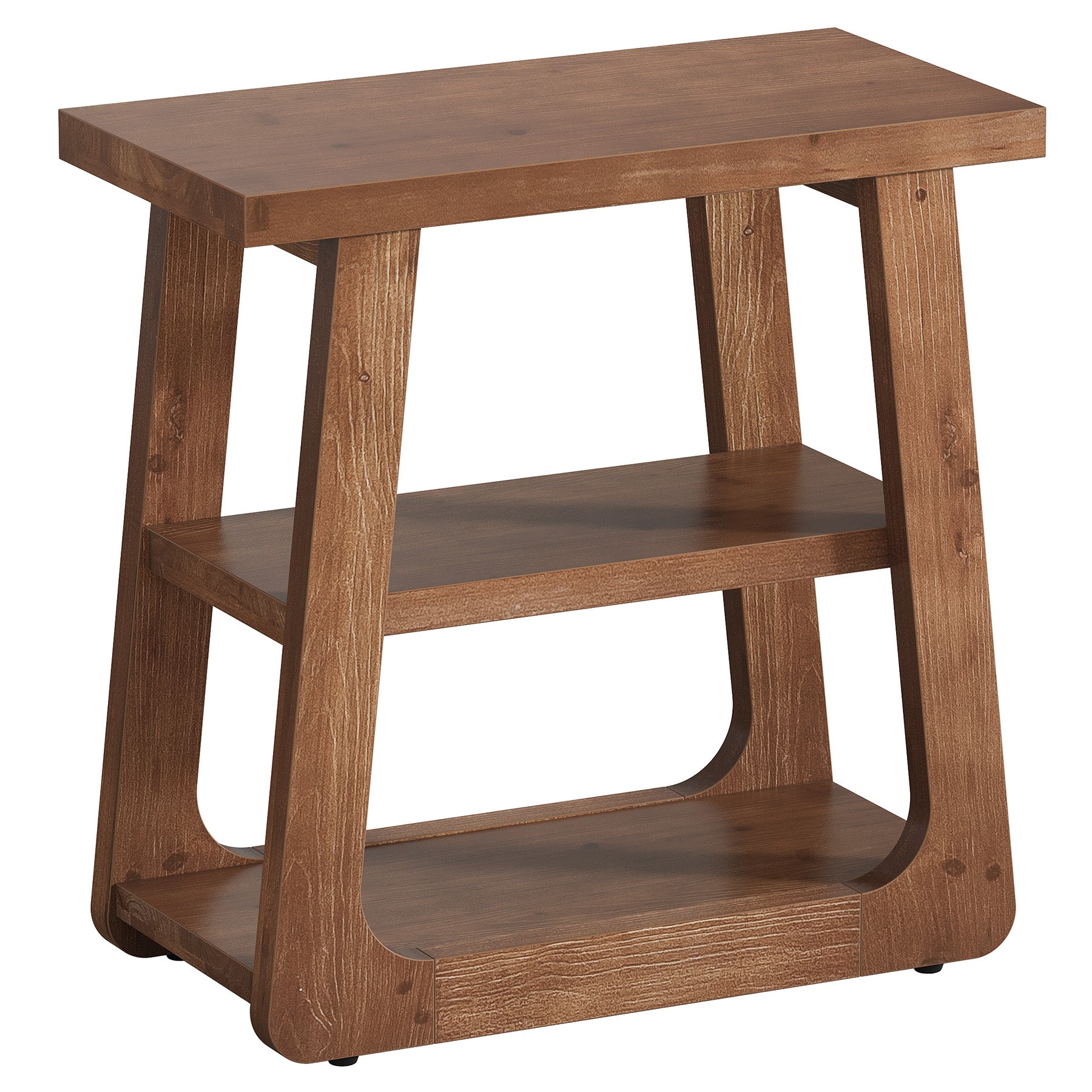 Solid Wood Side Table, Farmhouse End Table with 3-Tier Storage Shelves for Small Spaces
