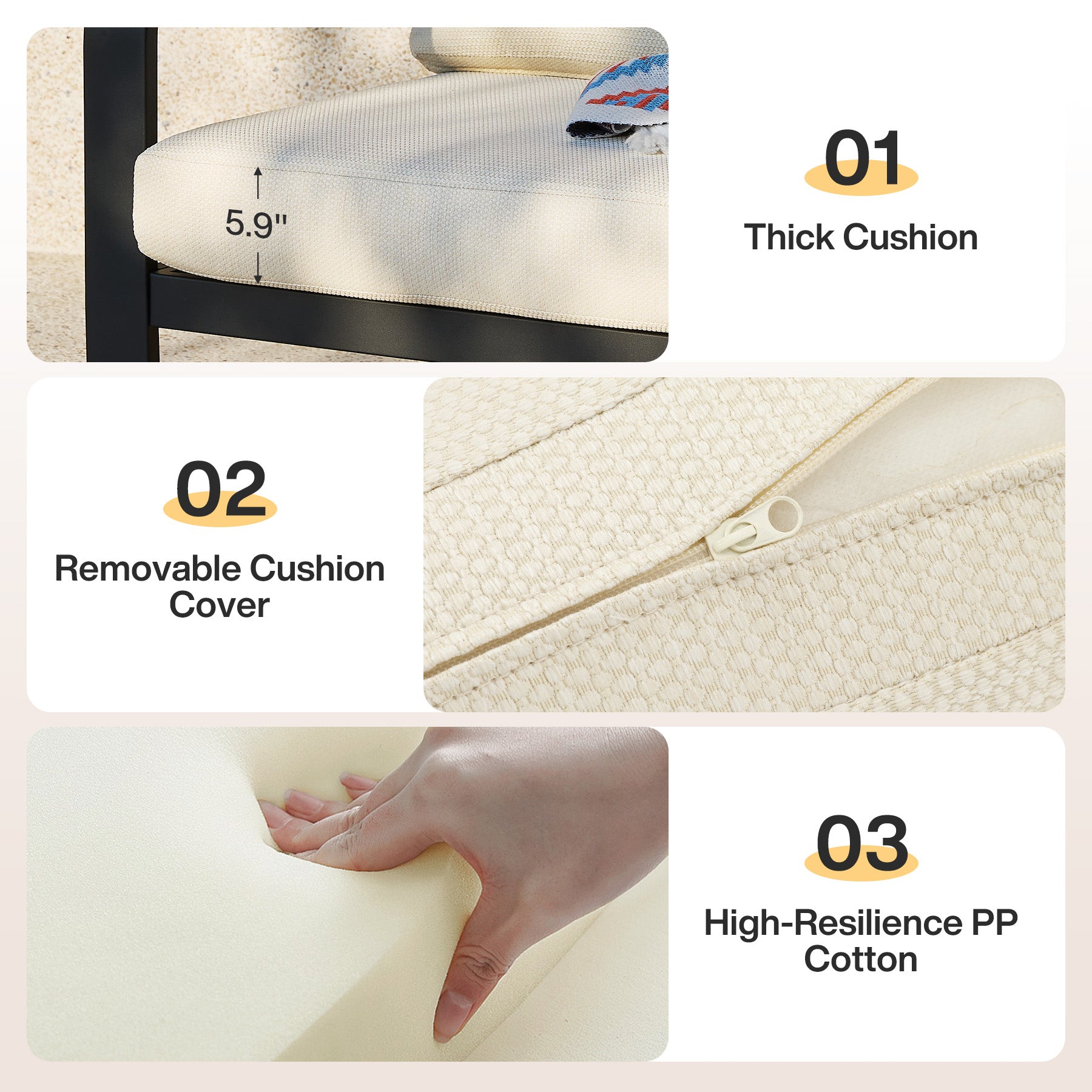 78.7" Wide Outdoor Bench, 3-Person Patio Sofa with Removable Cushions