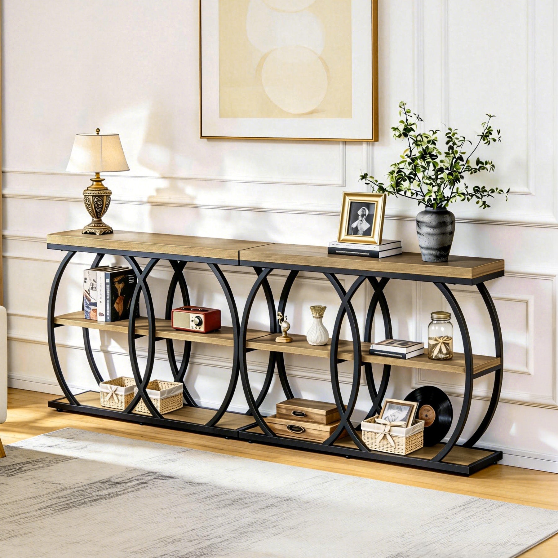 41.3" Industrial Console Table with 3-Tier Shelves, Narrow Entryway Sofa Table with Metal Frame