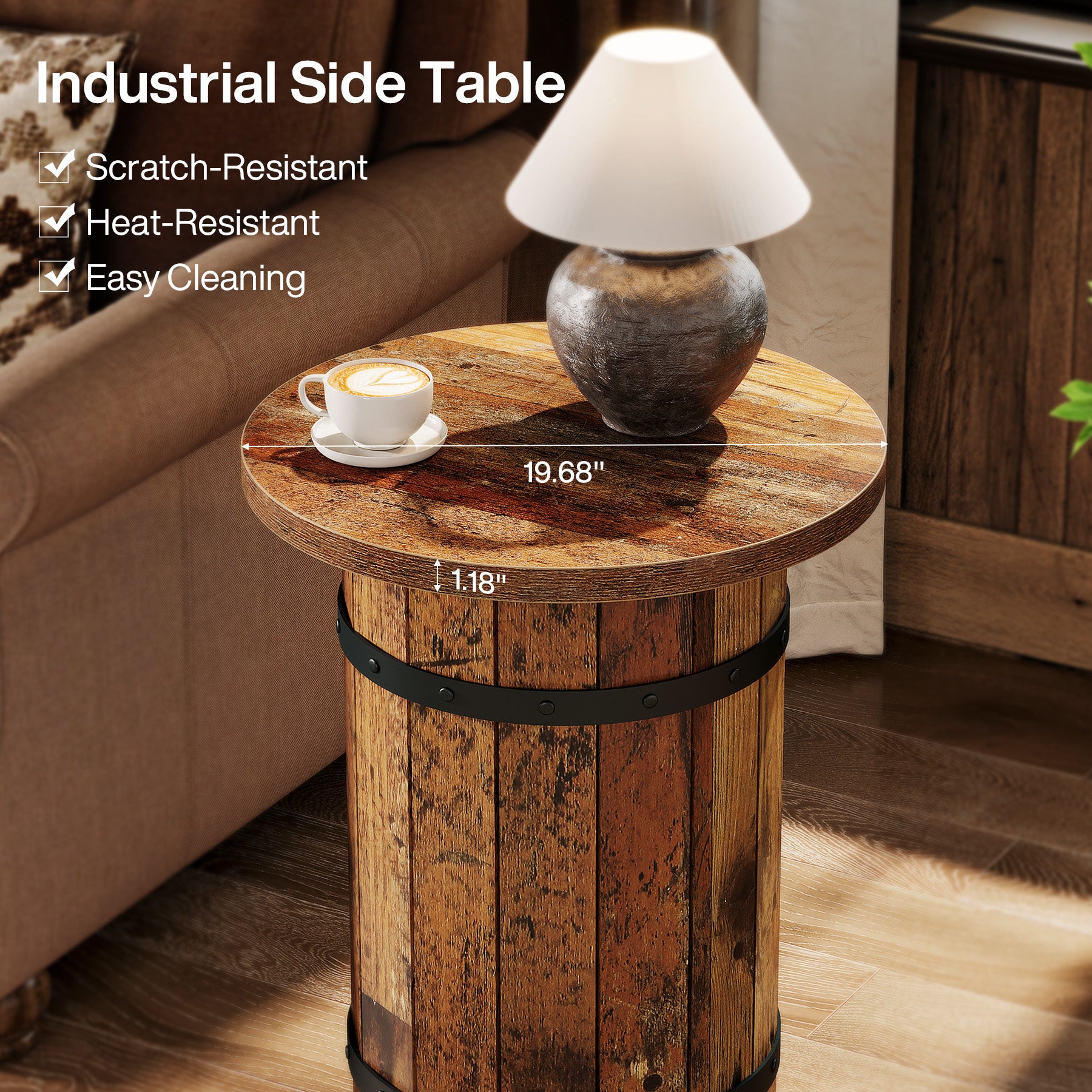 25.6" Tall End Table, Round Side Table Nightstand with Sturdy Base