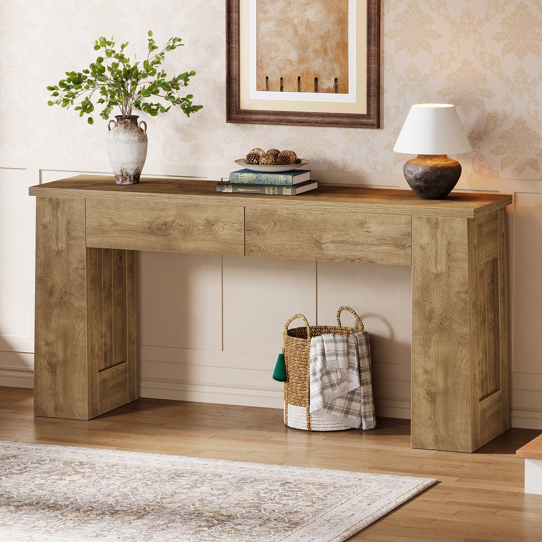 63" Console Table with 2 Drawers, Long Entryway Sofa Table for Living Room