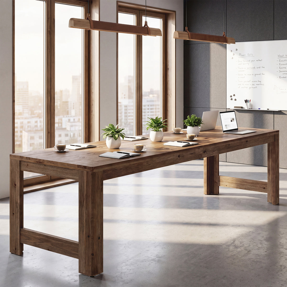 79" Conference Table for 6-8, Farmhouse Solid Wood Modular Office Meeting Table