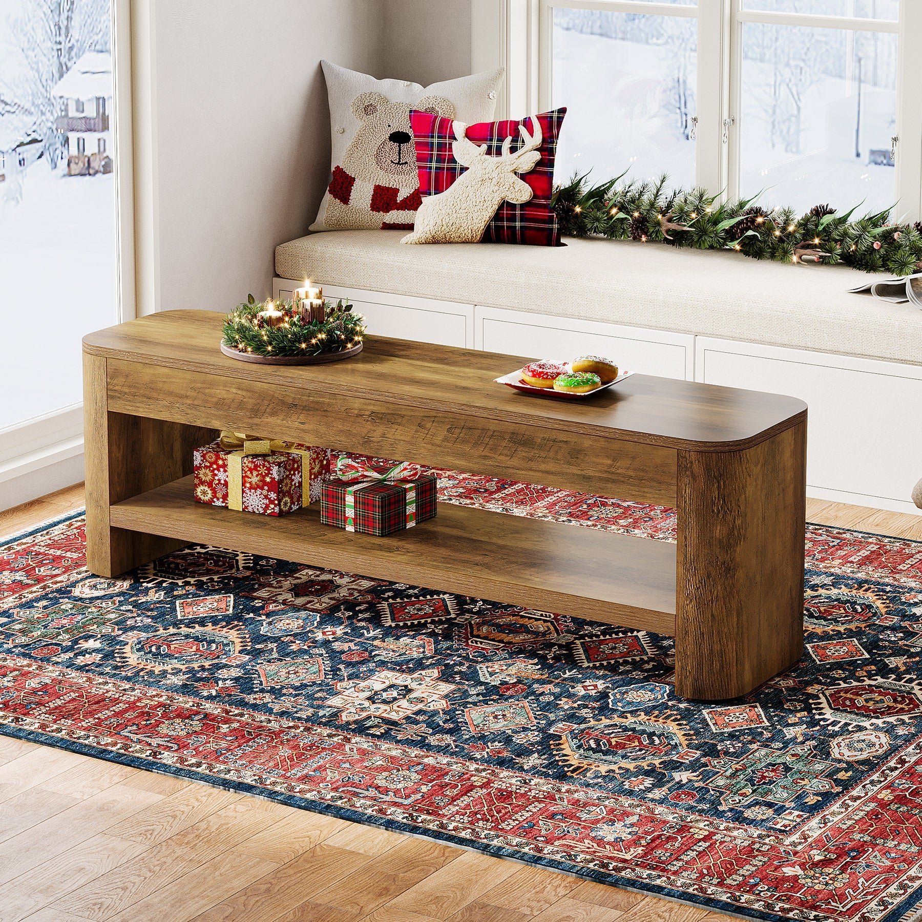 53" Farmhouse Entryway Bench, Narrow Indoor End of Bed Bench with Shoe Storage