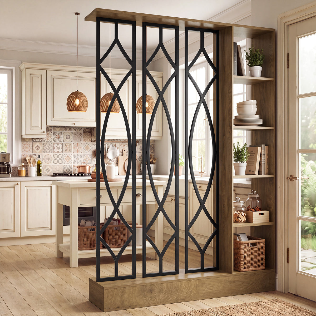 71" Industrial Room Divider with Shelves, Freestanding Storage Partition
