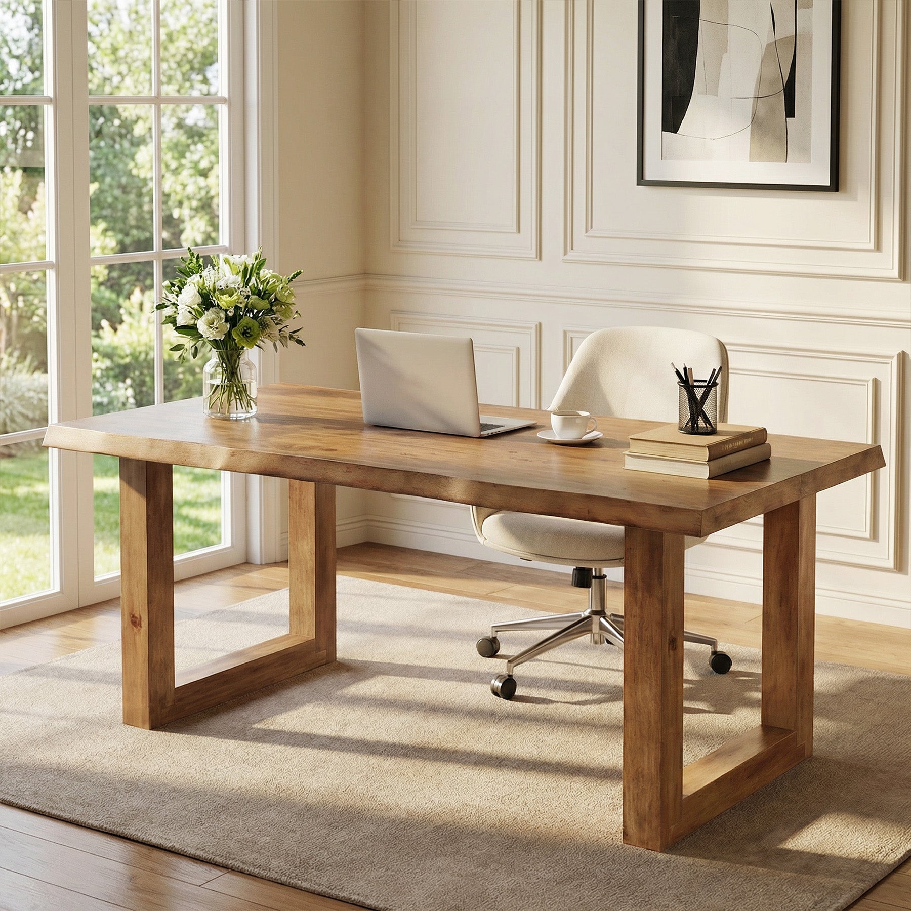 63" Solid Wood Computer Desk, Rectangular Executive Desk Home Office Desk