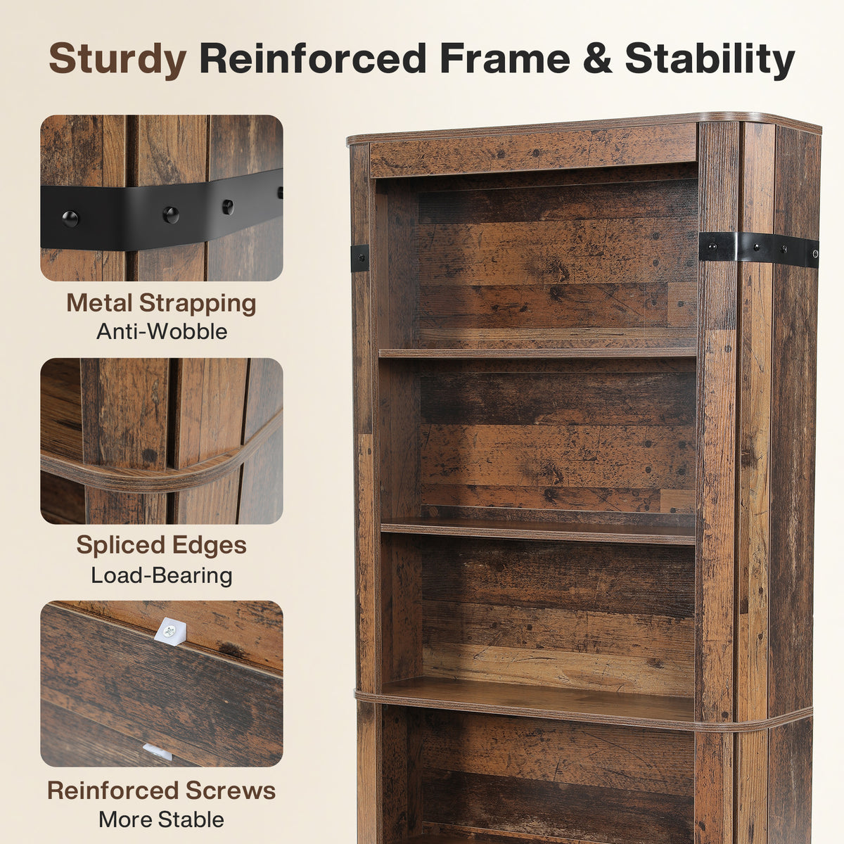 71" Tall Farmhouse Bookshelf, 5-Tier Home Office Bookcase with Storage
