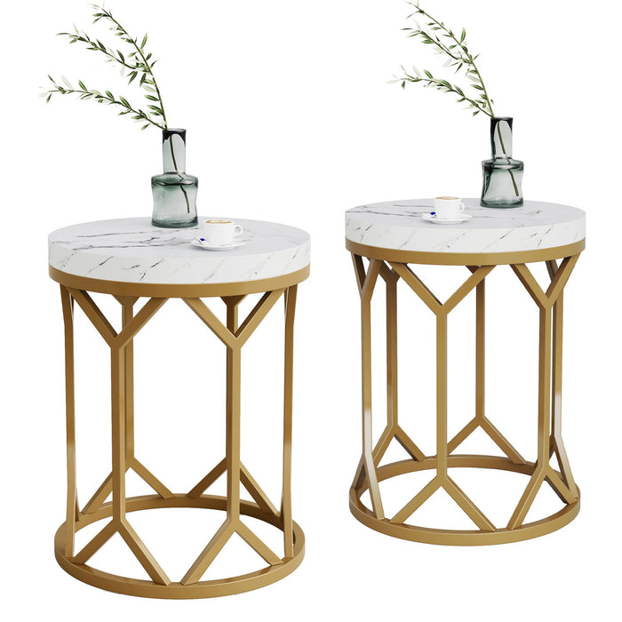 Tribesigns End Table, Round Faux Marble Side Table for Living Room