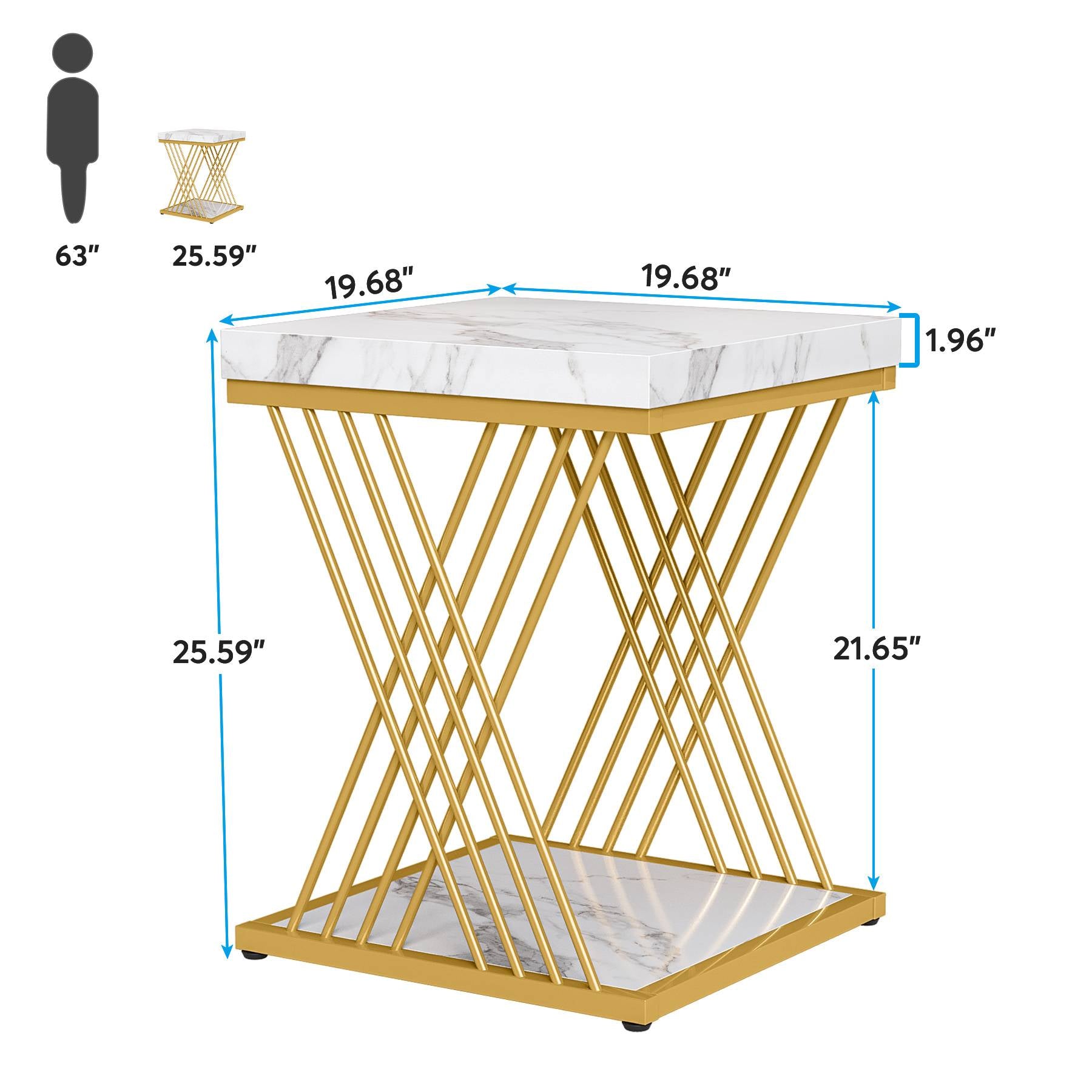 Square End Table, 2-Tier Side Table Modern Bedside Table