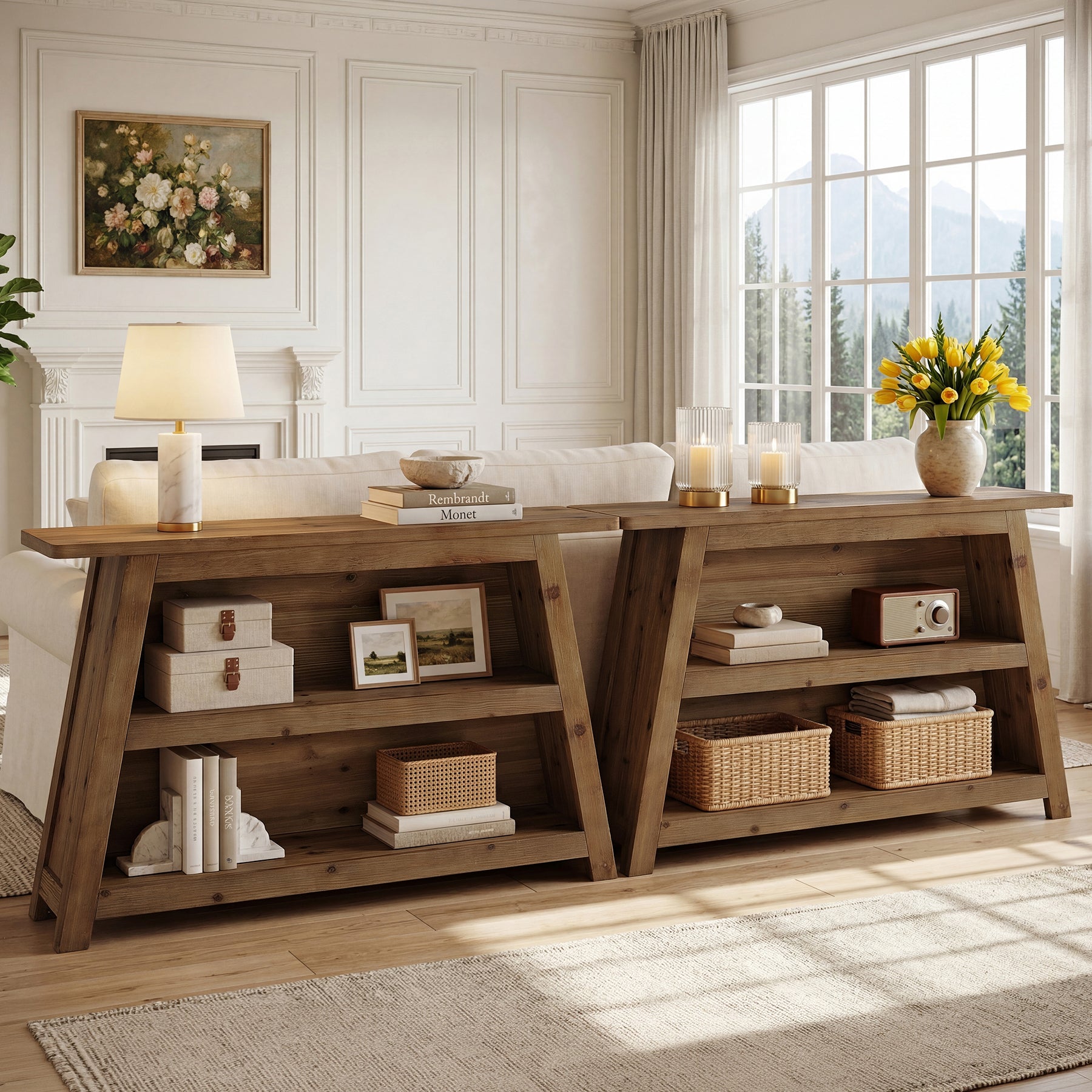47" Solid Wood Console Table with Storage Shelves, 3-Tier Farmhouse Entryway & Sofa Table for Hallway