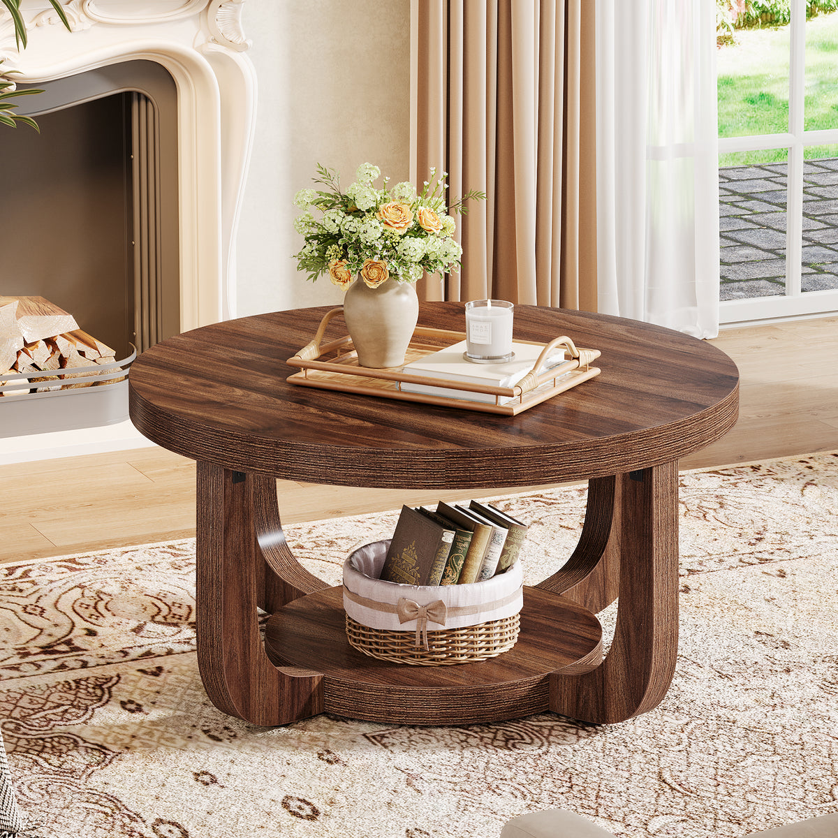 31.5" Round Coffee Table with Open Storage Shelf