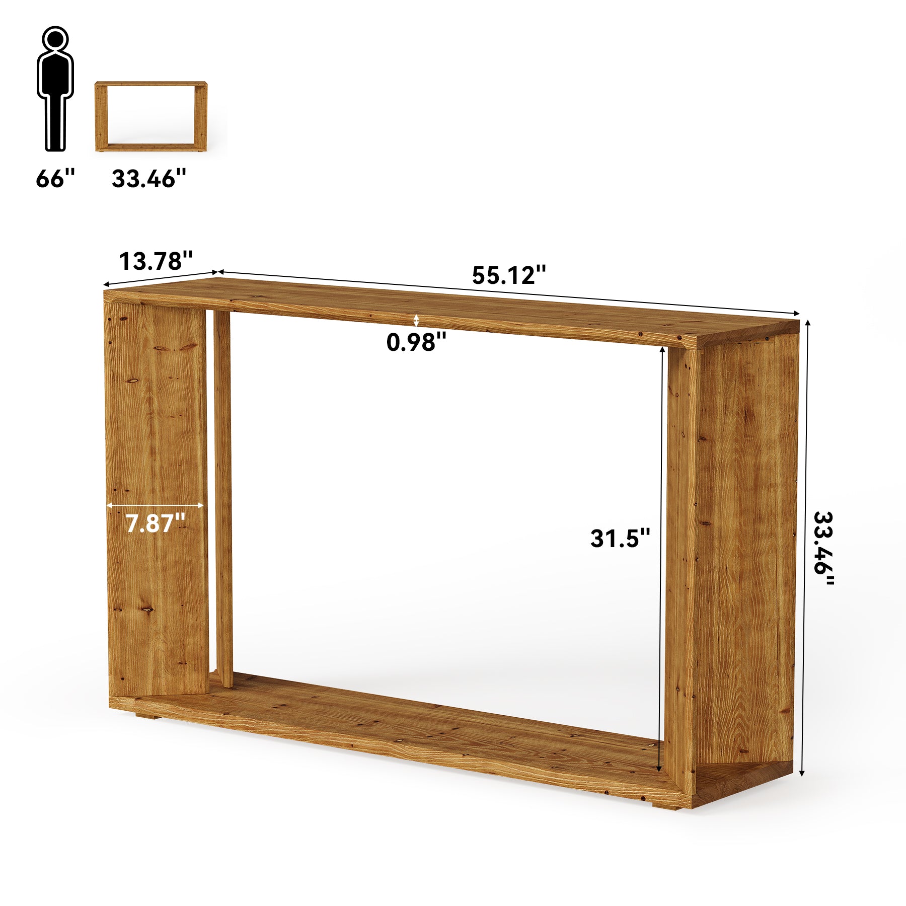 2-Tier Solid Wood Console Table, 55" Farmhouse Entryway Table for Foyer