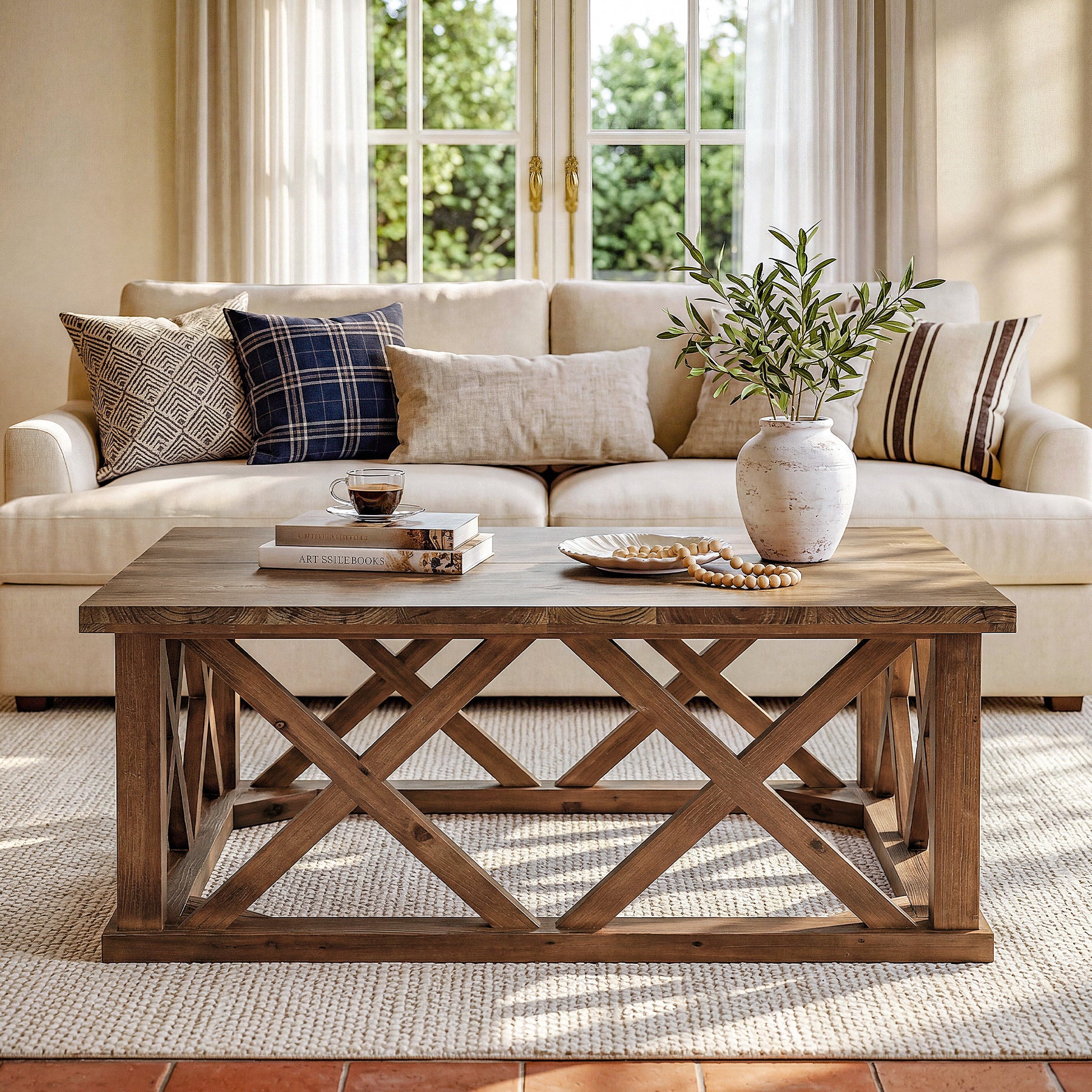 Tribesigns 39.37" Solid Wood Coffee Table, Square Farmhouse Table for Living Room