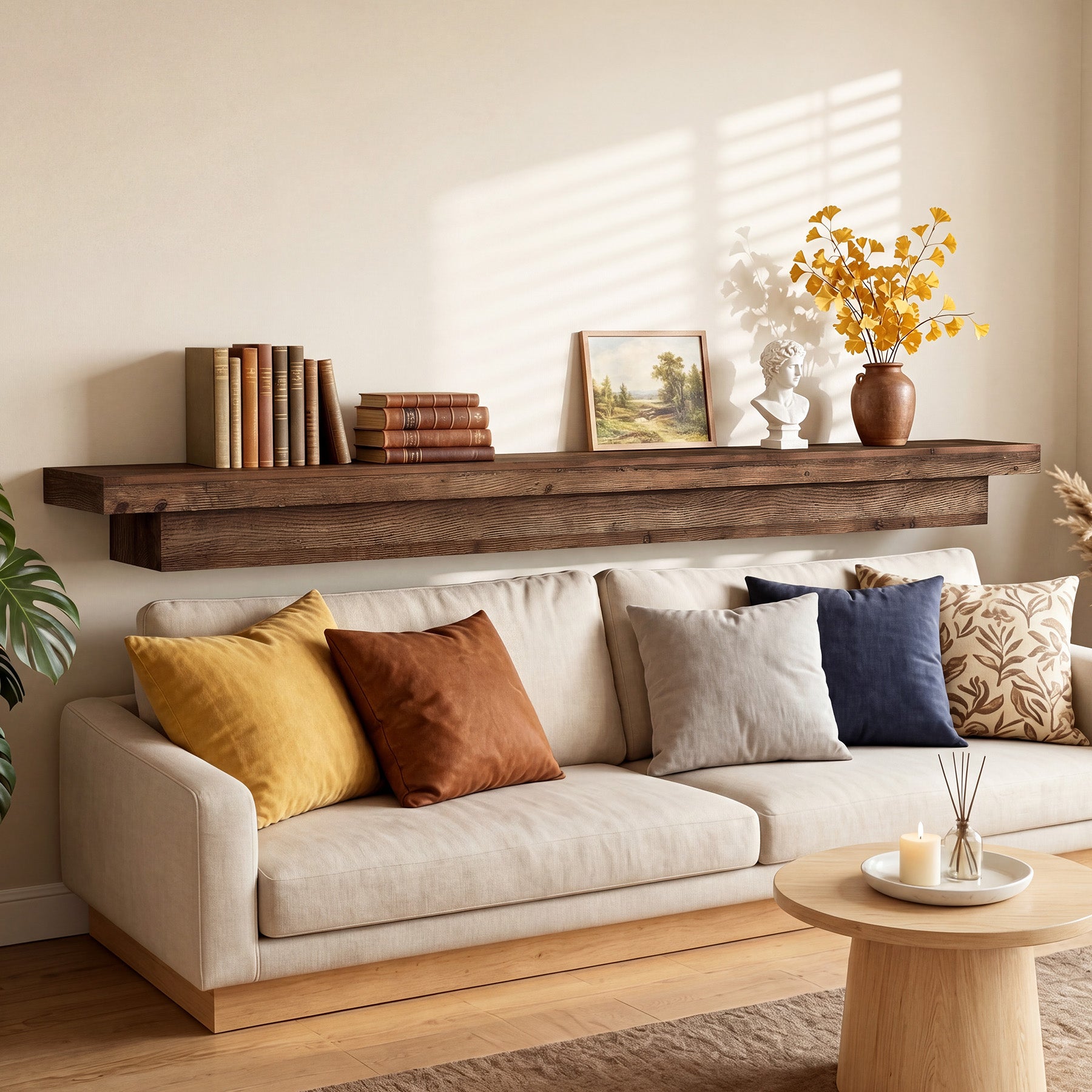 Solid Wood Fireplace Mantel, 70.9" Wall-Mounted Floating Shelves for Living Room