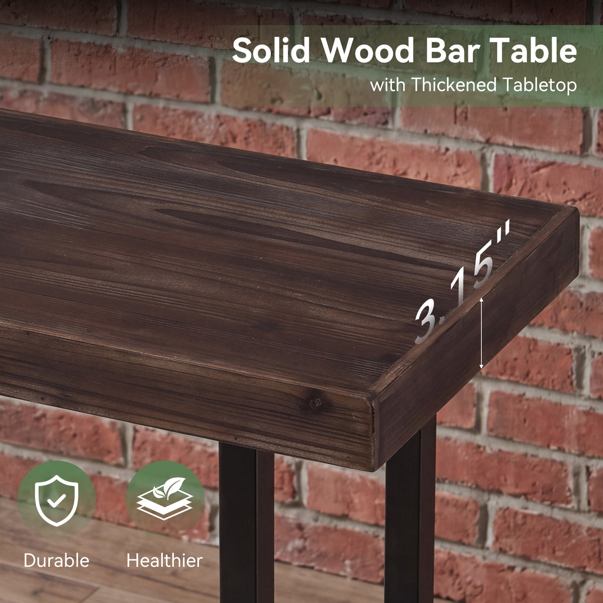 63" Industrial Bar Table, Narrow Counter Height Pub Table with Footrest