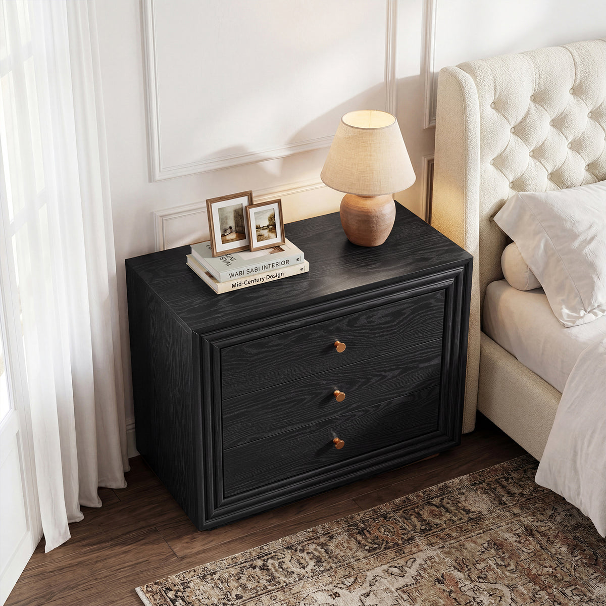 31.5" Oversized Nightstand, Farmhouse Bedside Table with 3 Drawers