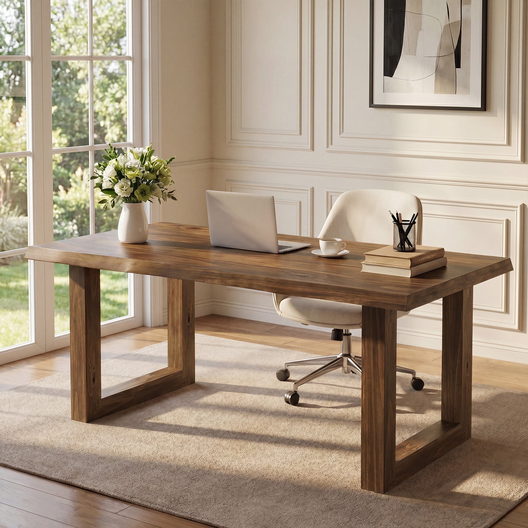63" Solid Wood Computer Desk, Rectangular Executive Desk Home Office Desk