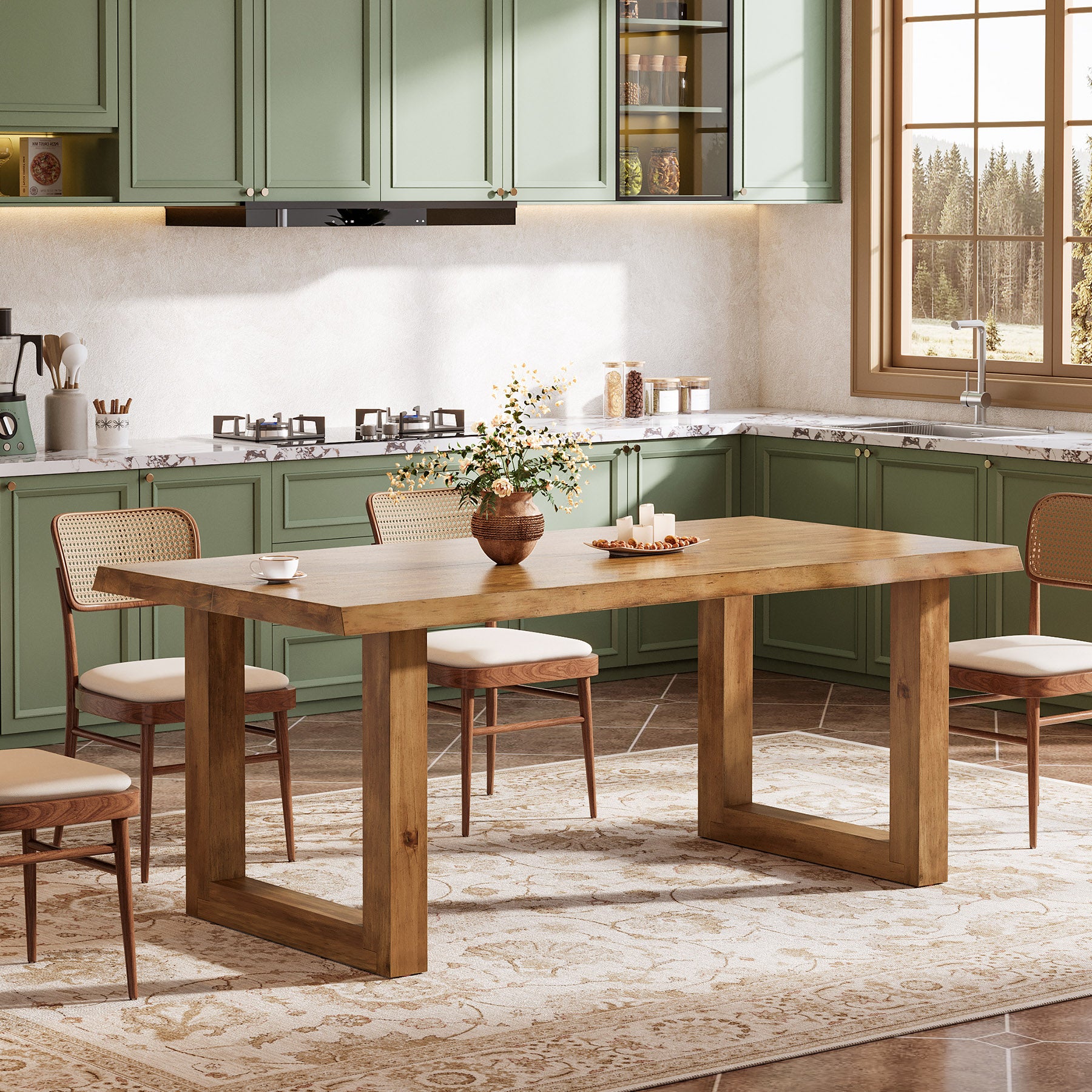 63" Solid Wood Dining Table, Farmhouse Kitchen Table for 4-6 People