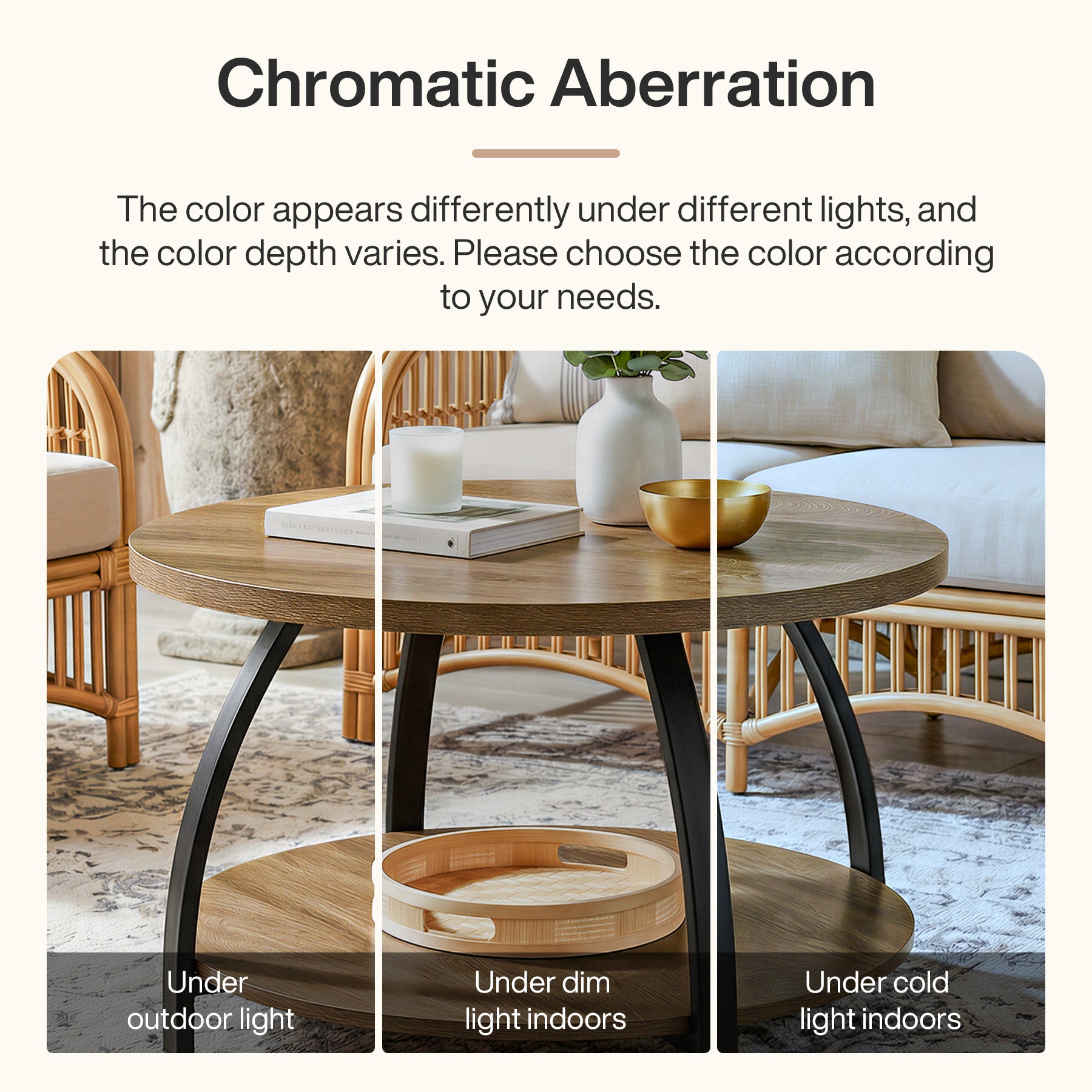 Round Coffee Table, 31.5" Center Cocktail Table with 2-Tier Storage Shelves