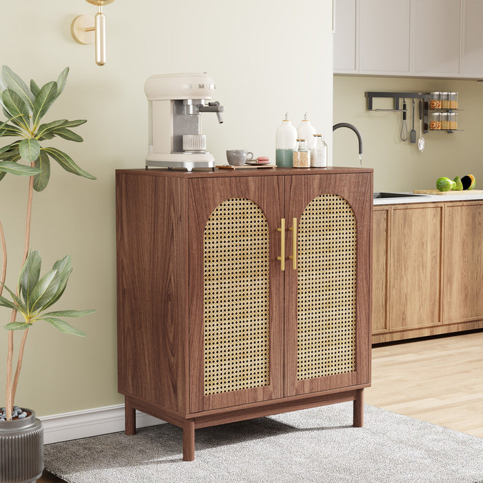 Sideboard Buffet Set of 2, Accent Rattan Storage Cabinet with Doors Tribesigns
