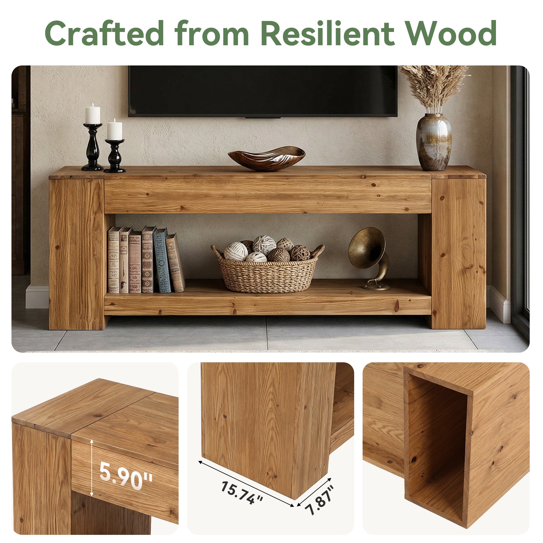 Tribesigns 63" Solid Wood TV Stand, Farmhouse Console for Living Room