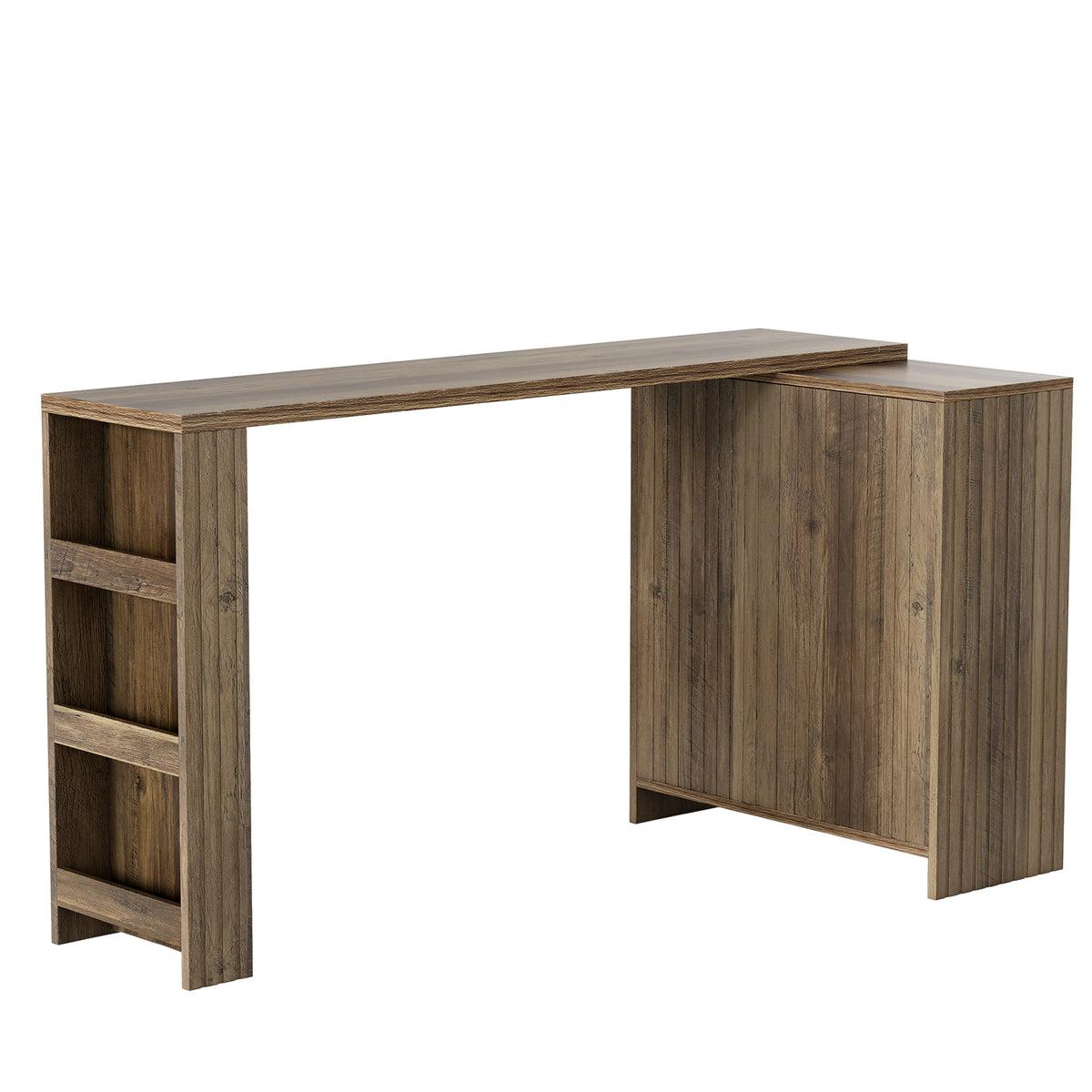 L-Shaped Bar Table, Counter Height Table with Cabinet & Open Shelves for Kitchen, Dining Room