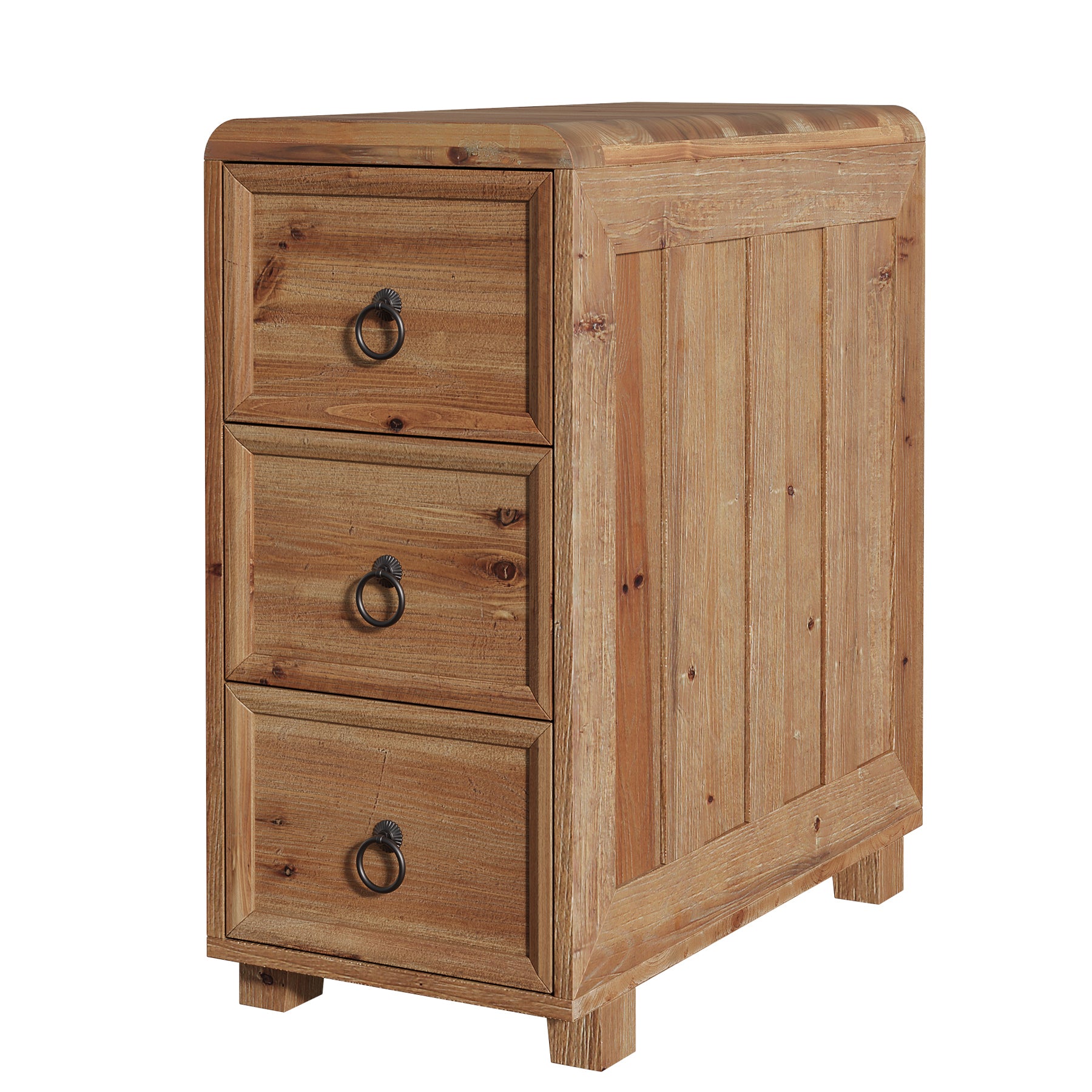 Solid Wood End Table, Narrow Side Table Nightstand with 3 Drawers