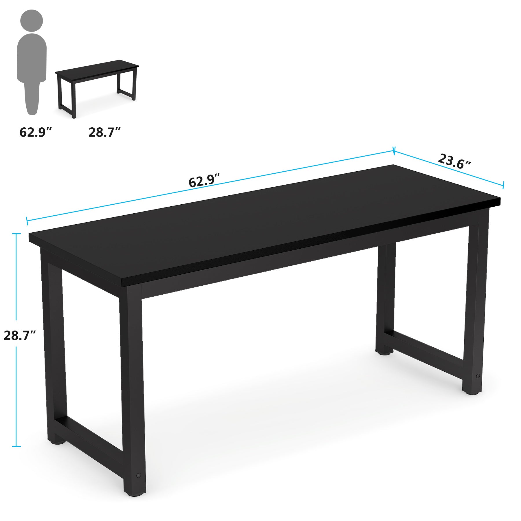 Modern Computer Desk, 63" Office Desk Study Writing Desk