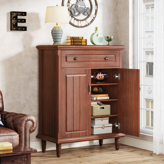 Storage Cabinet, 4-Tier Buffet Sideboard with Drawer & Solid Wood Legs Tribesigns
