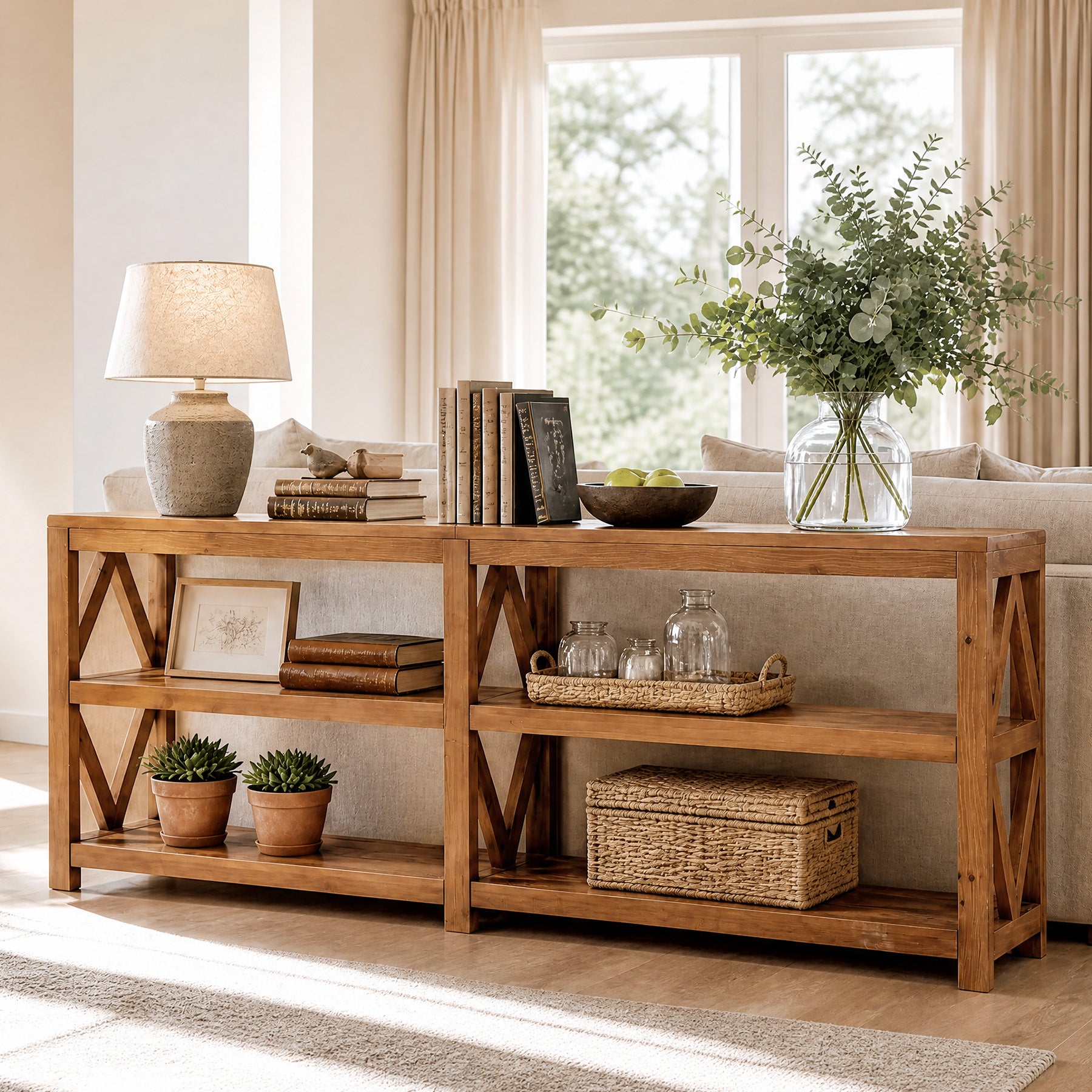 78.7" Solid Wood Console Table, 3-Tier Extra-Long Entryway Sofa Table with Open Storage