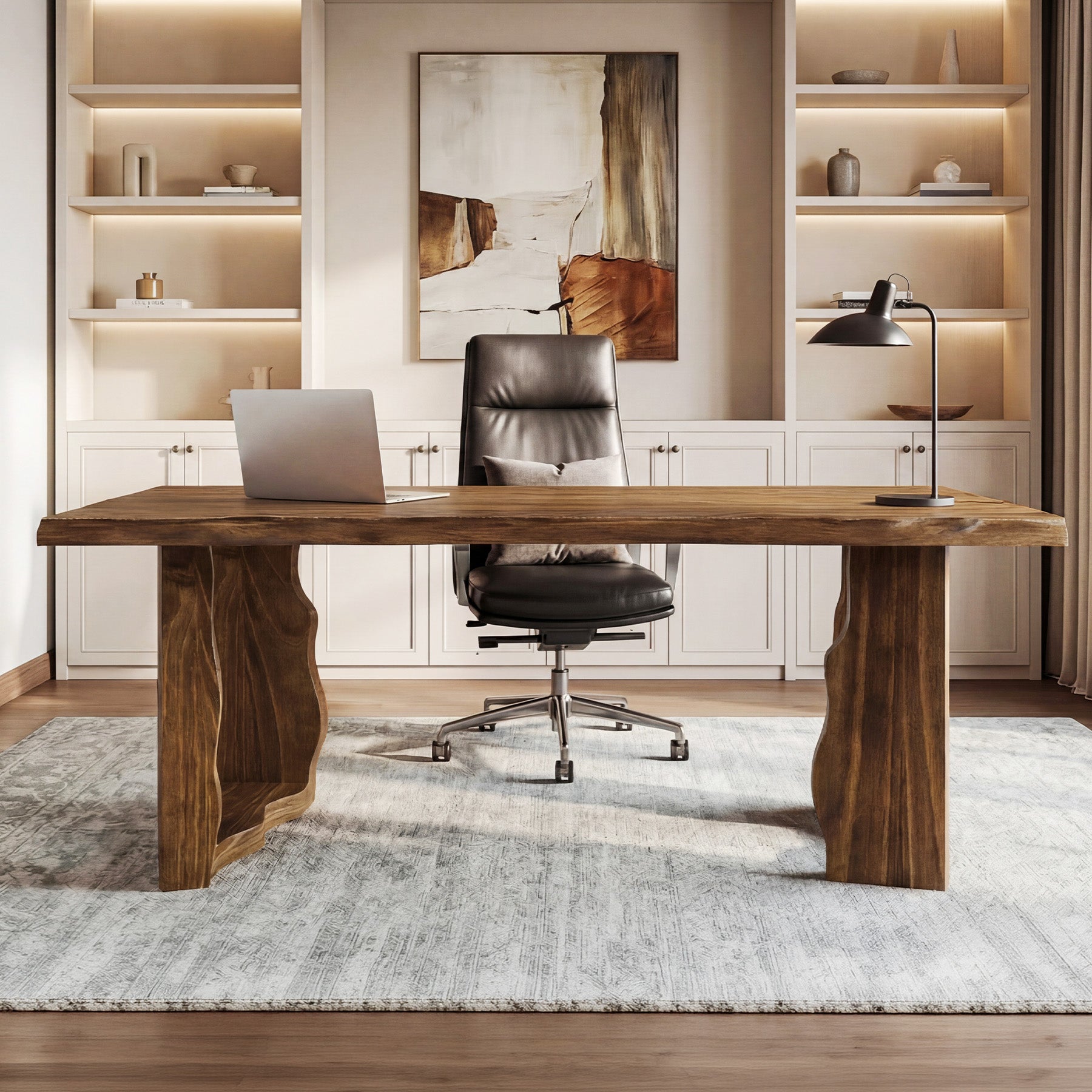 63" Solid Wood Live Edge Executive Desk, Rustic Farmhouse Computer Desk for Home Office or Studio Workspace