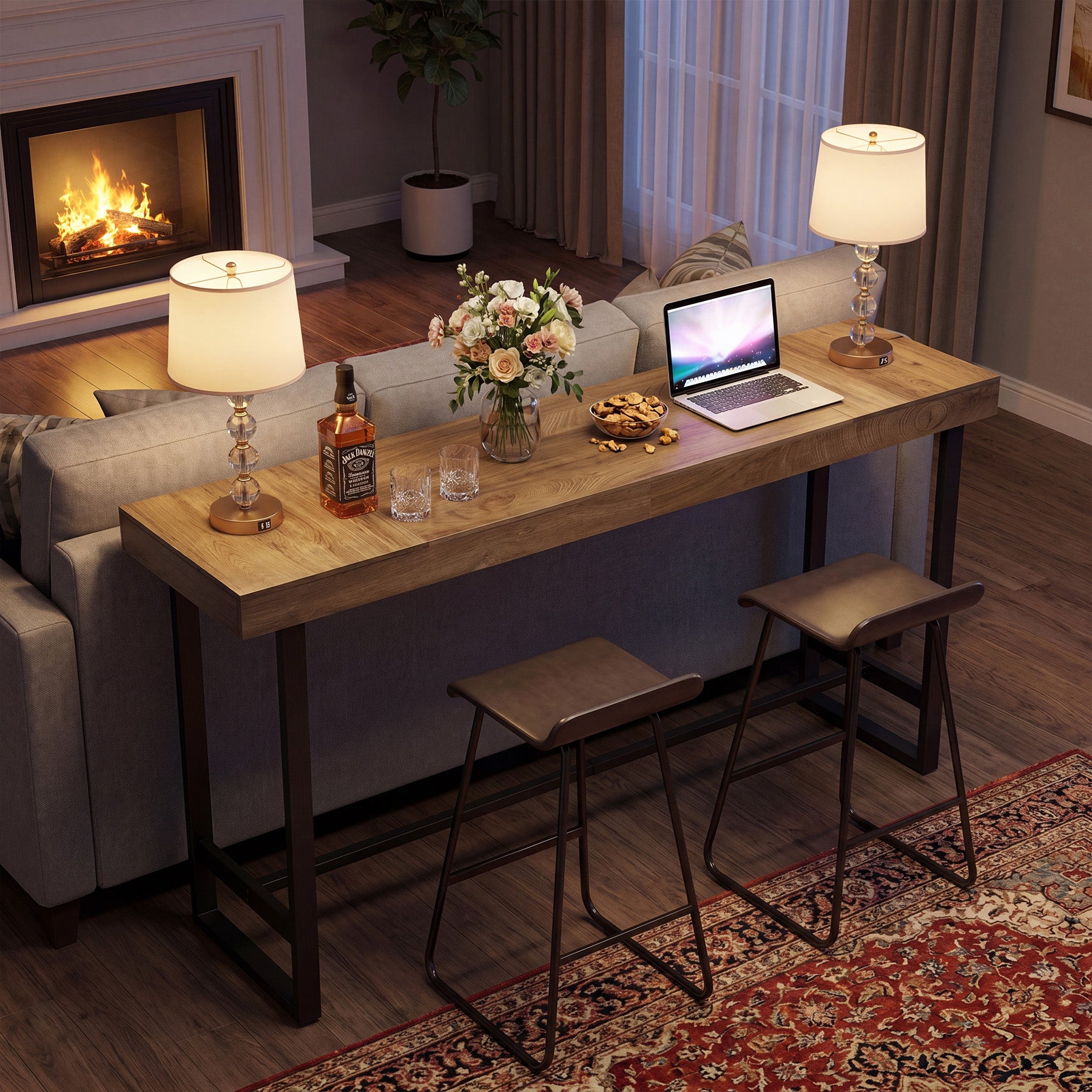 70" Industrial Bar Table, Metal Pub Table with Footrest for Coffee Station or Standing Desk