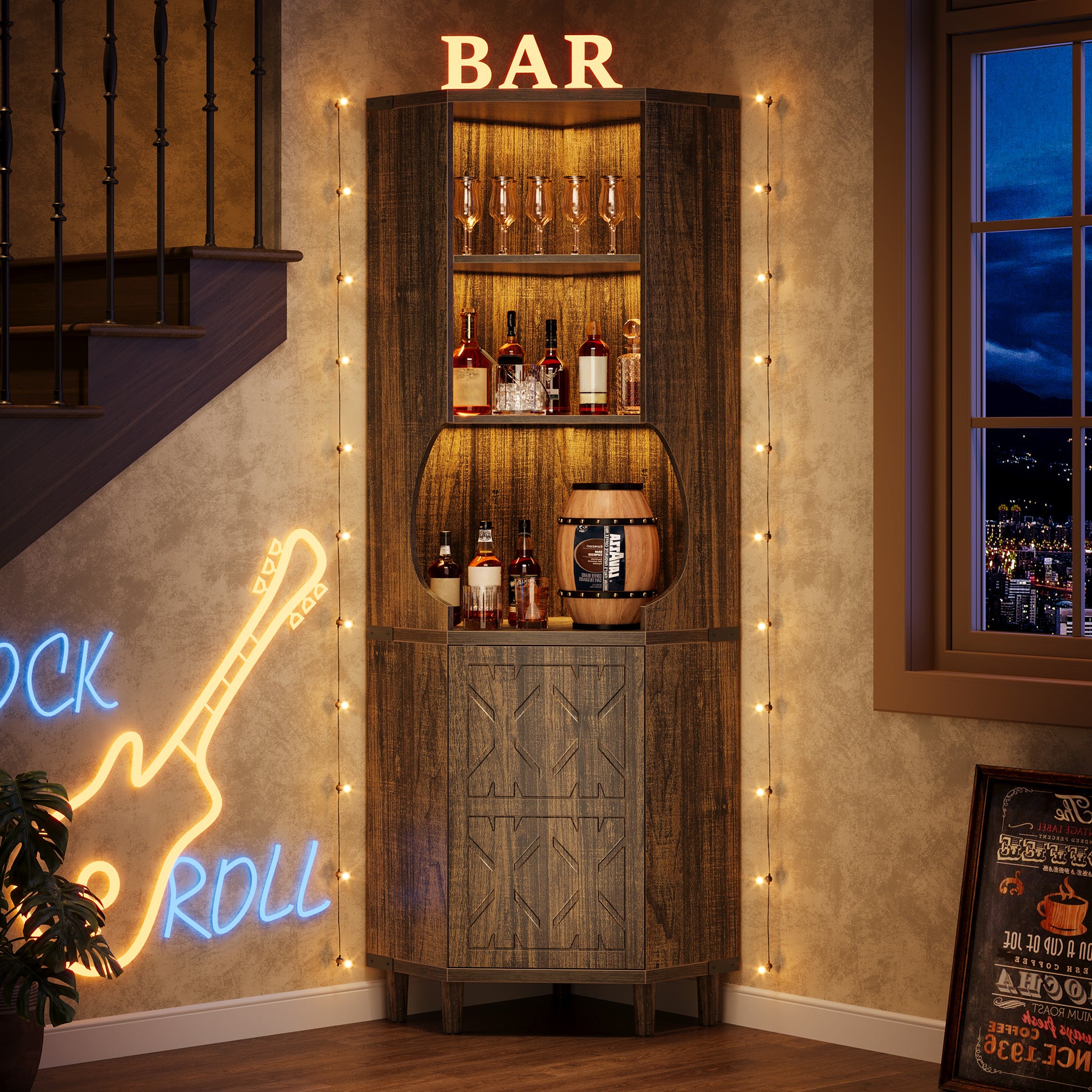 69.29" Corner Cabinet, Kitchen Pantry with Doors and Adjustable Shelves