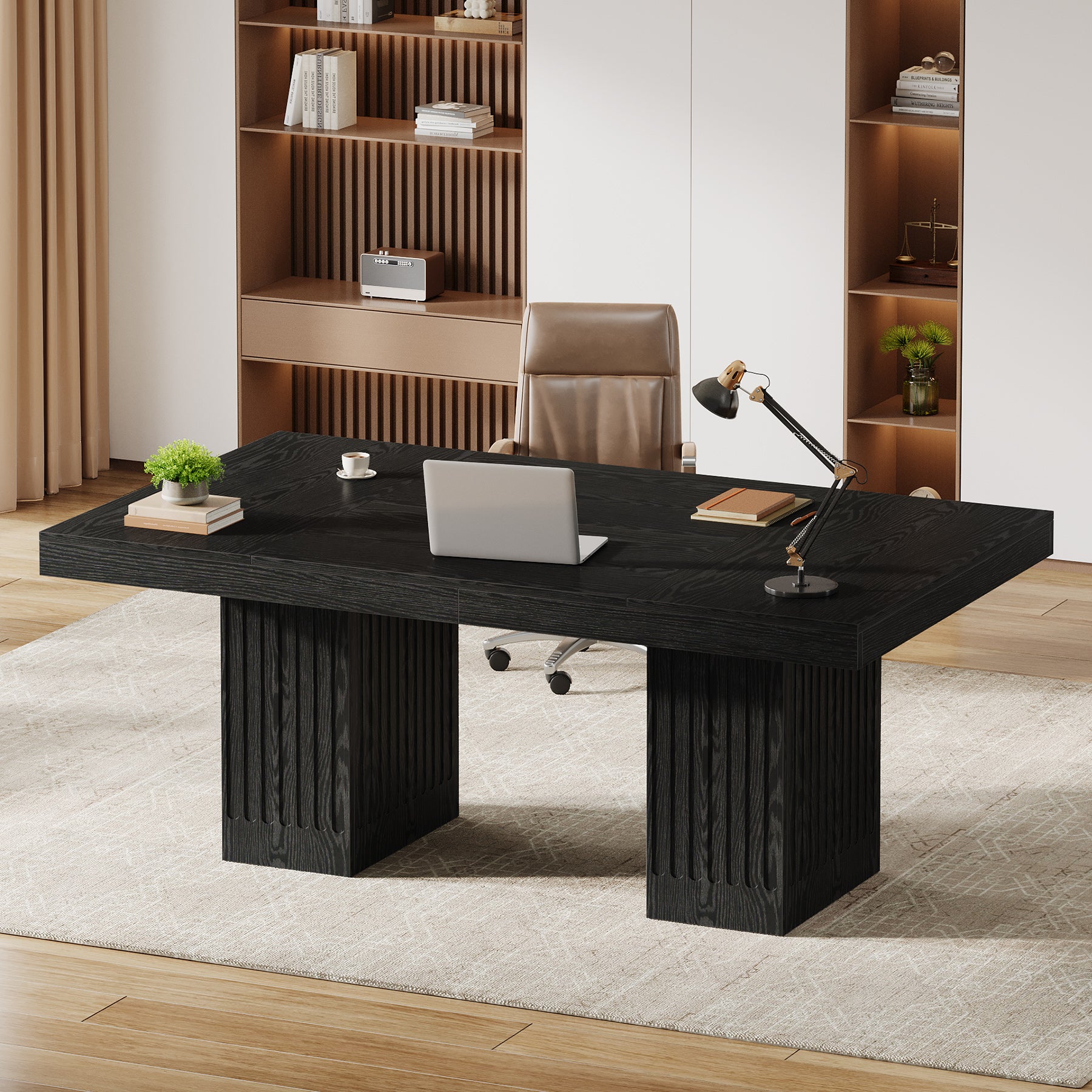 63" Executive Desk, Modern Office Computer Desk with Double Pedestal
