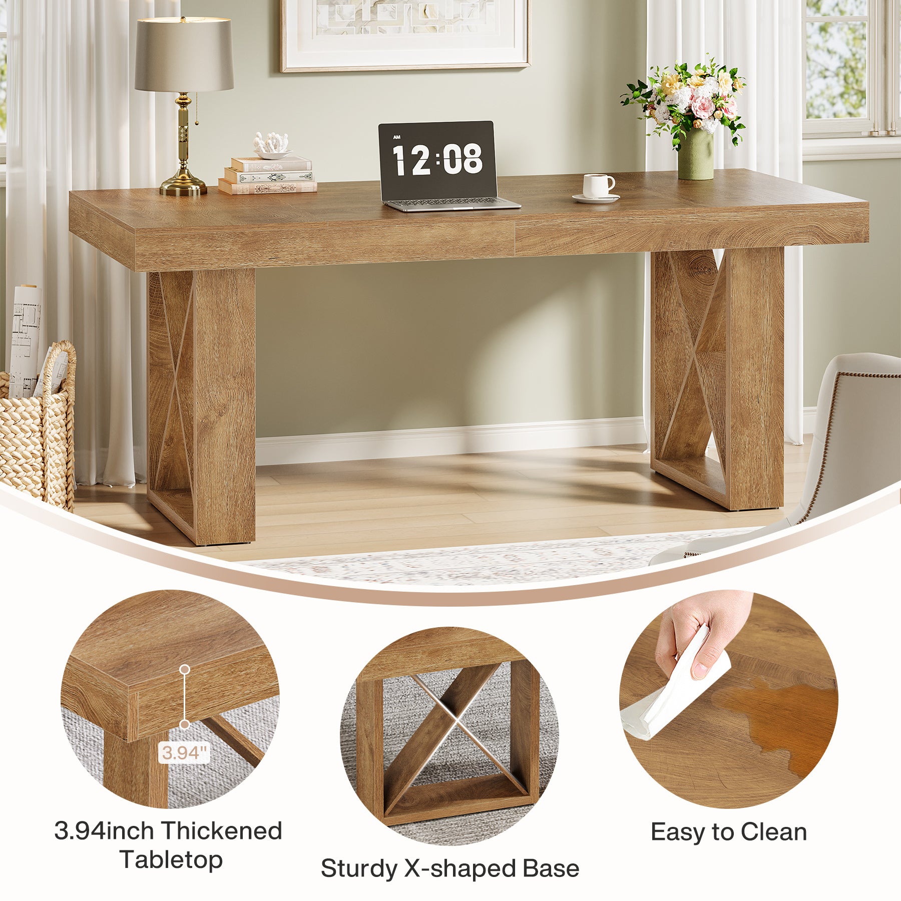 63" Computer Desk, Simple Executive Desk Writing Table for Home Office