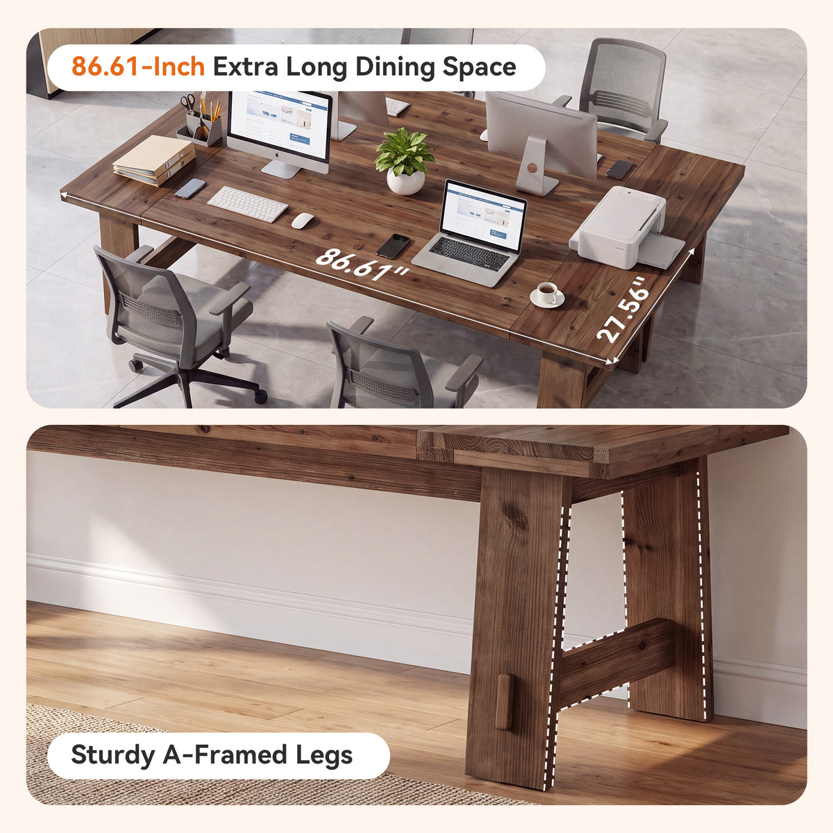 Solid Wood Two-Person Desk, 86.61" Double Computer Desk for Home Office