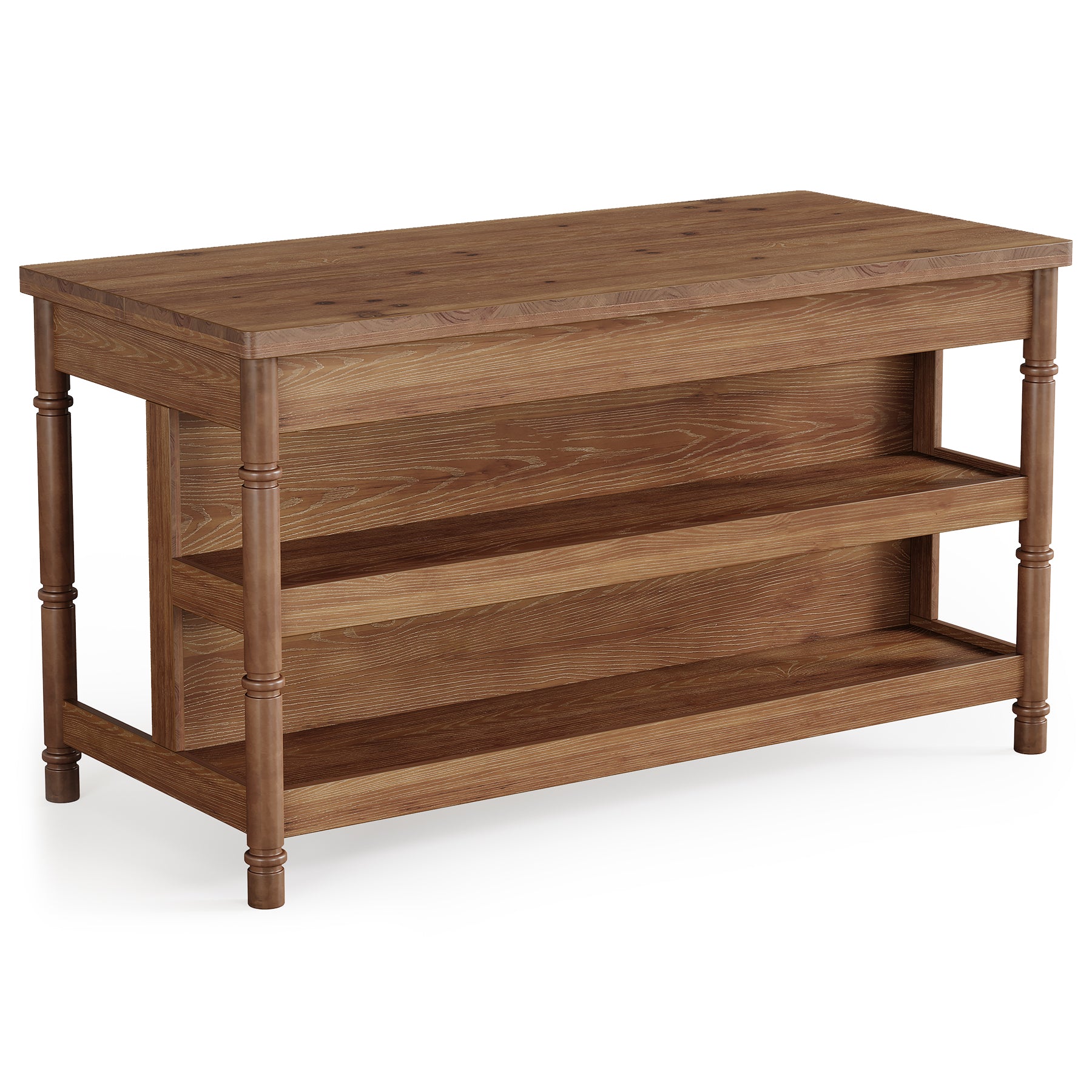 63" Counter Height Bar Table with Storage, Solid Wood Farmhouse Kitchen Bar Table, 3-Tier Shelves