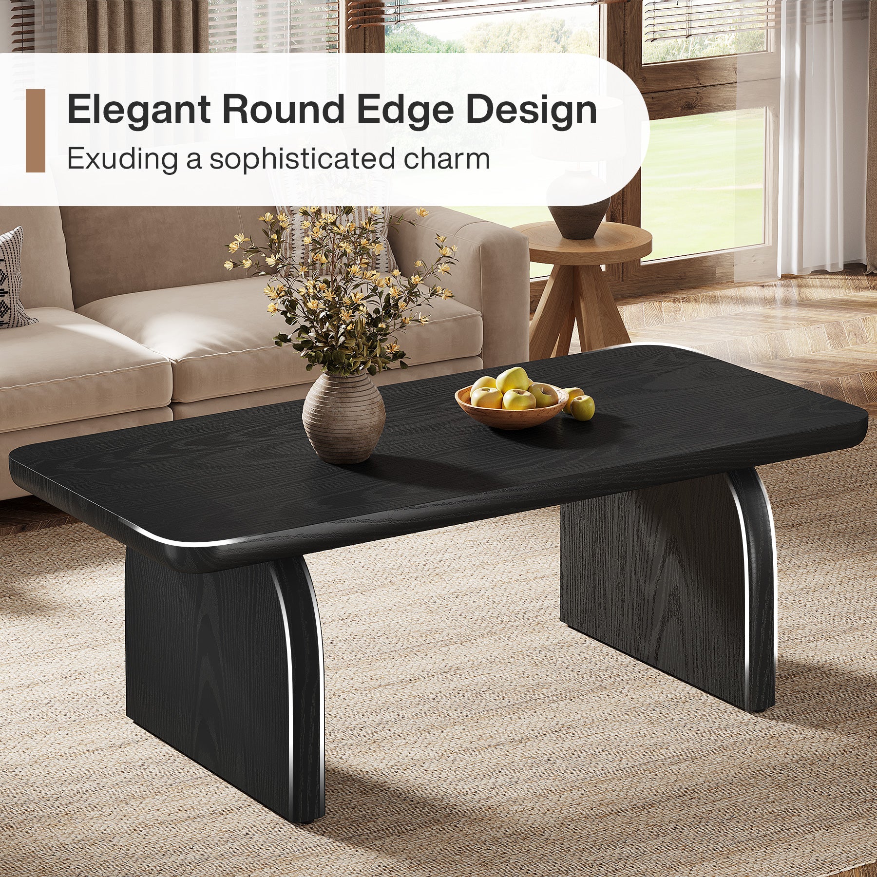 47" Farmhouse Coffee Table, Rectangular Wooden Center Table for Living Room