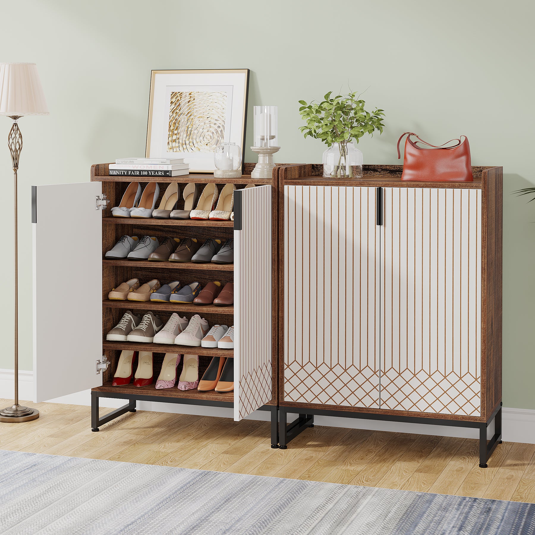 5-Tier Shoe Cabinet with Doors, Freestanding Wood Shoe Organizer for Entryway