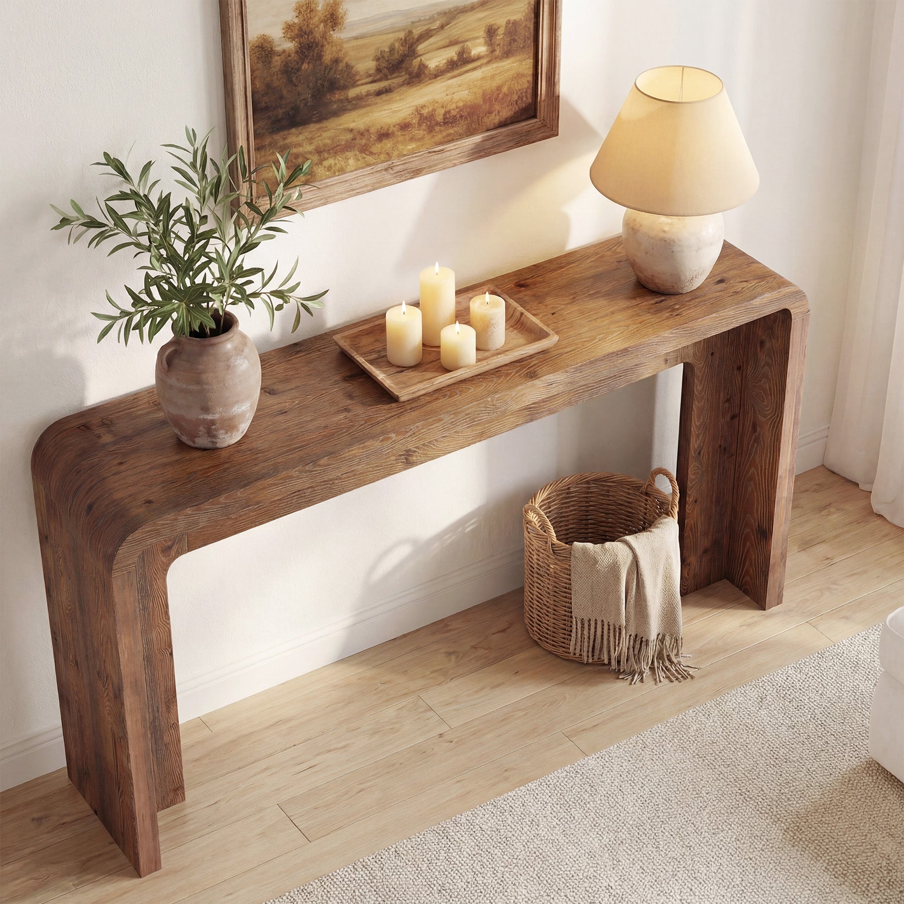 63" Solid Wood Console Table, Narrow Farmhouse Entryway & Sofa Table for Behind Couch or Hallway