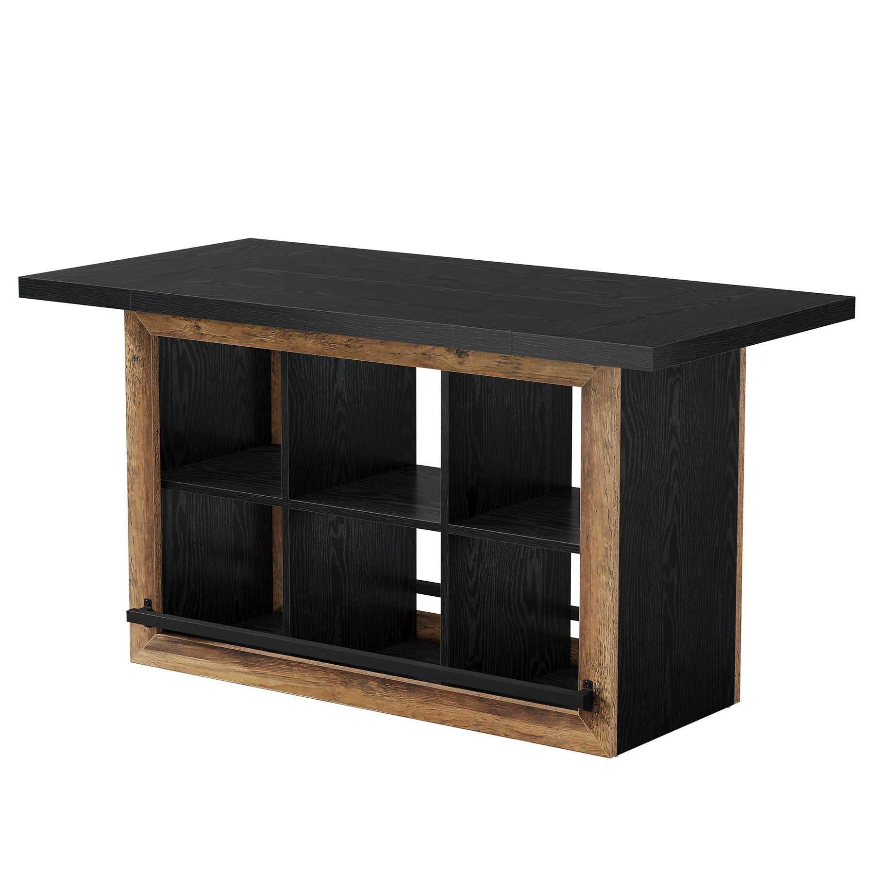 62.6" Bar Table, Rectangular Home Bar Cabinet Unit with 6 Spacious Cubbies