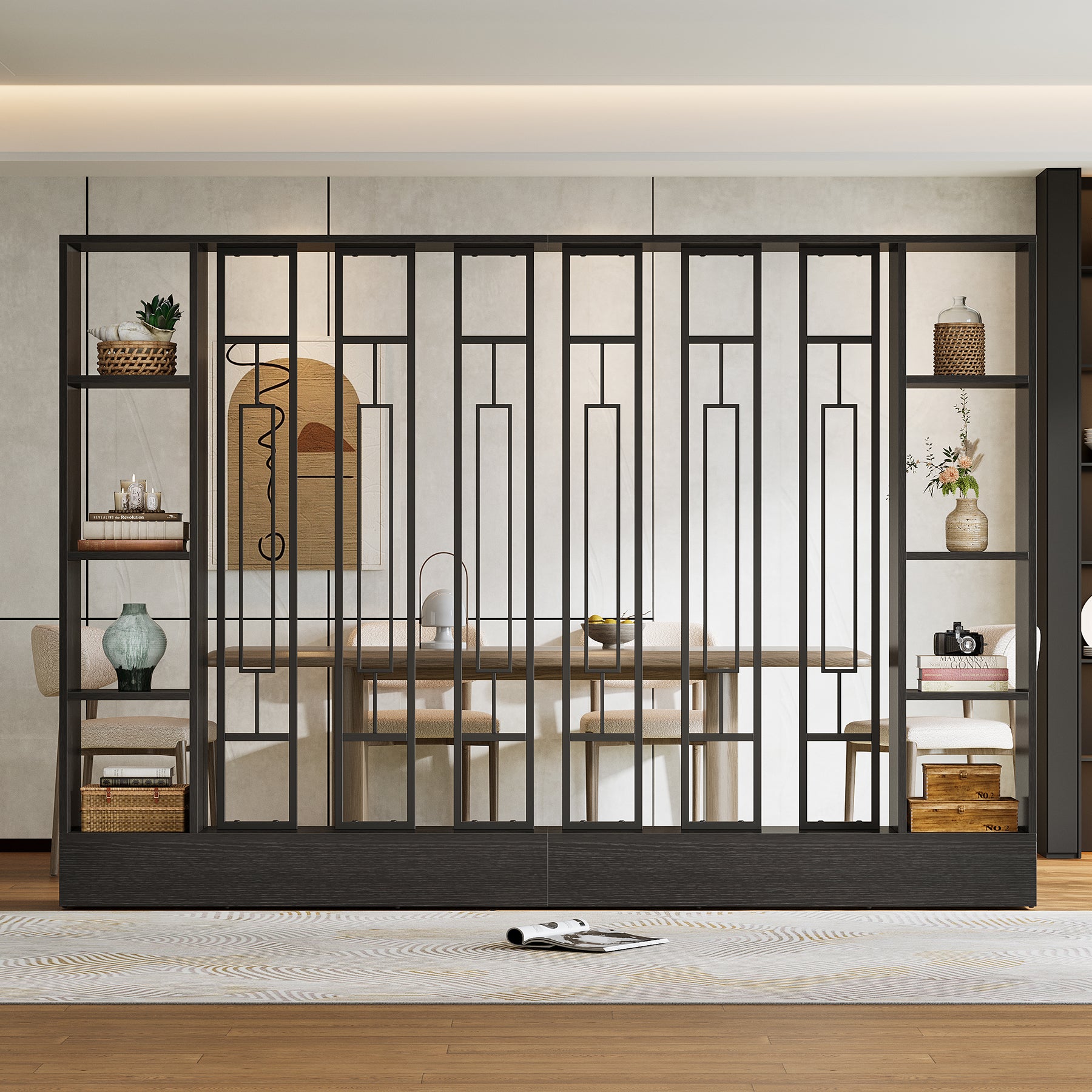 70.9" Wall Room Divider, Freestanding Wall Partition with Display Shelves