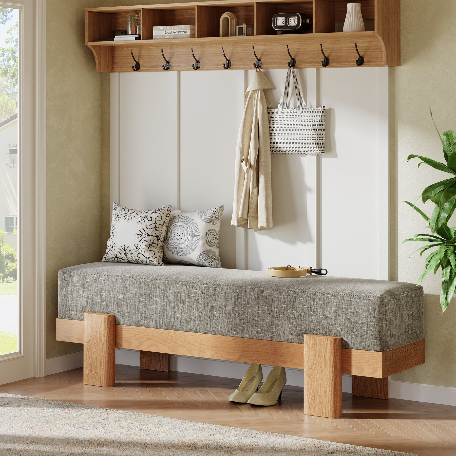 55" Upholstered Entryway Bench, Shoe Bench End of Bed Stool with MDF Frame