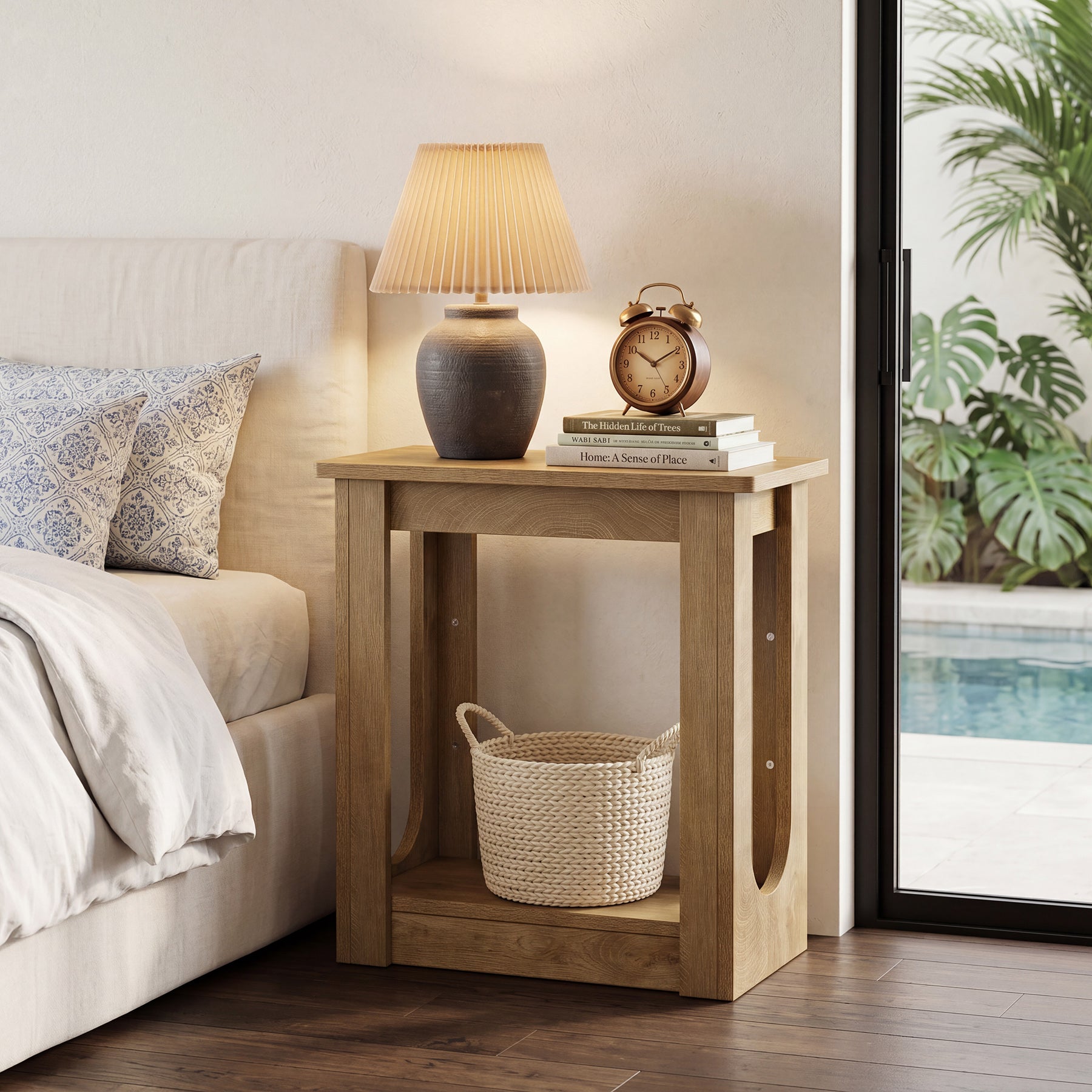23.62" End Table with Storage Shelves, Narrow Side Table Nightstand for Living Room
