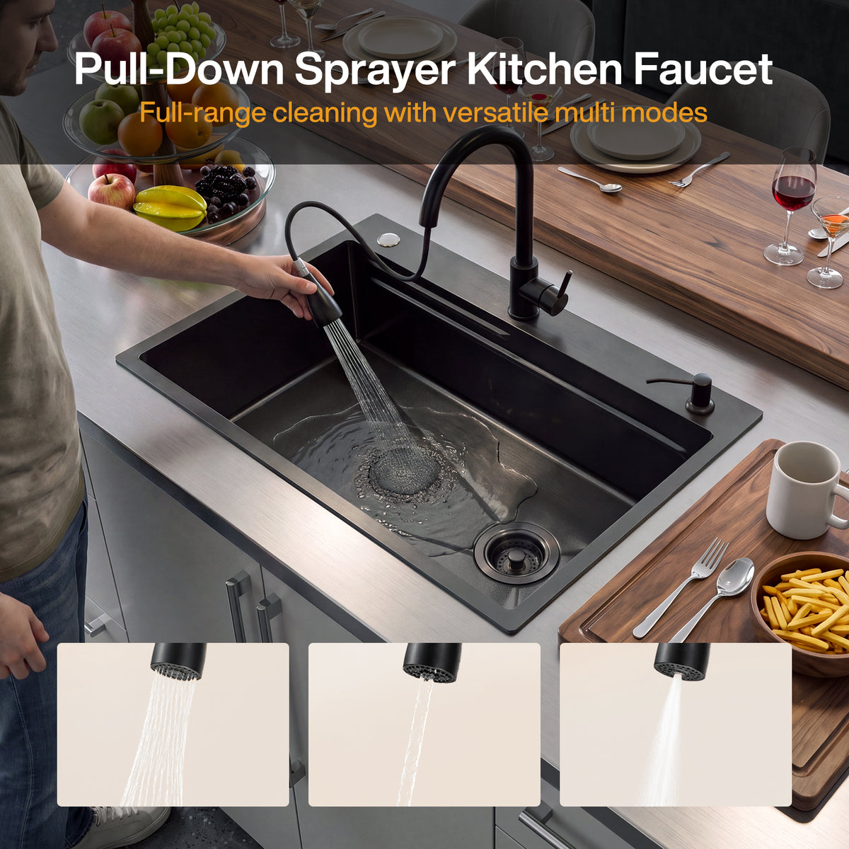 33x22 Inch Drop-In Kitchen Sink, 10" D Stainless Steel Sink w/Faucet, Nano Coating, Multiple Accessories