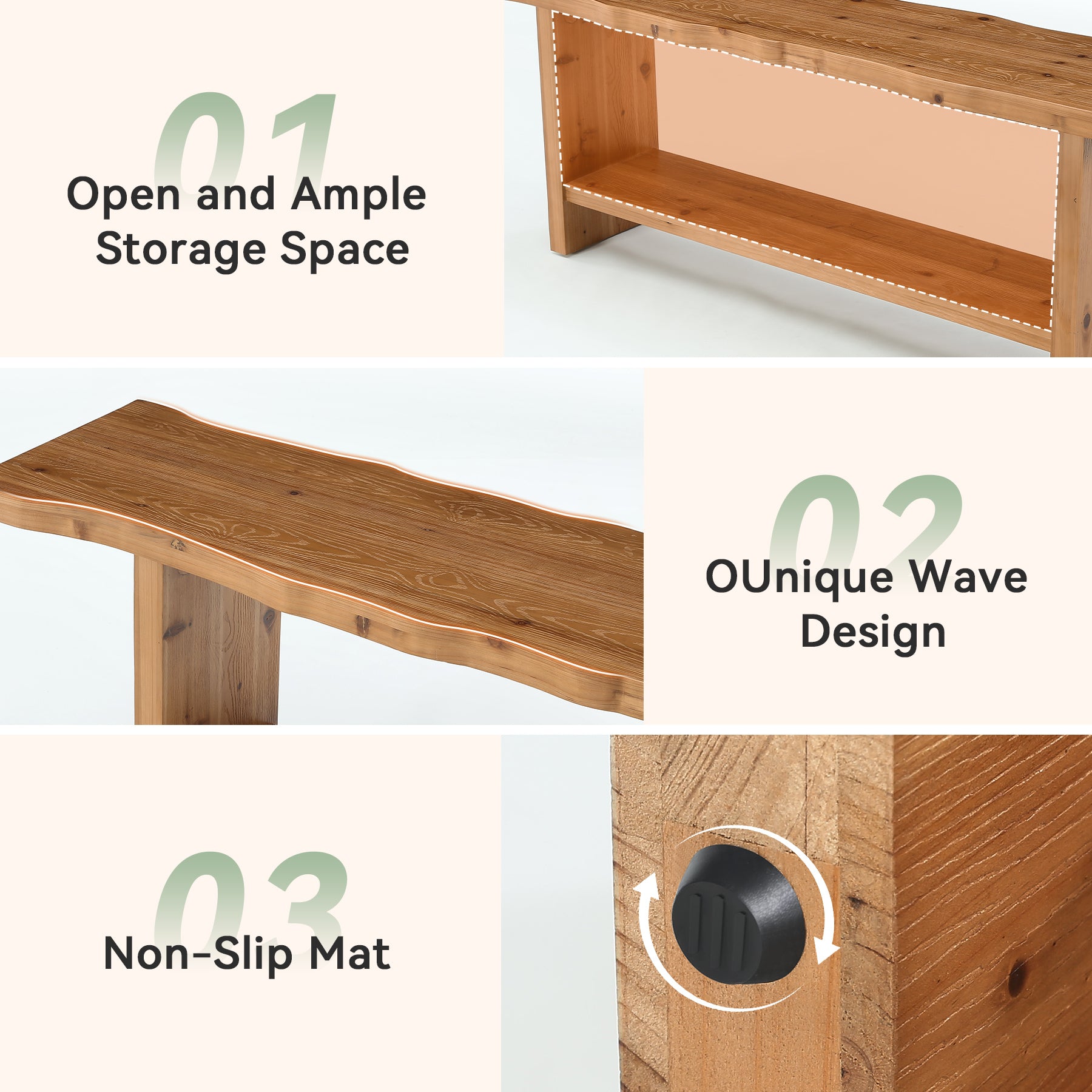 70.8" Solid Wood Entryway Bench, 2-Tier End of Bed Bench for Bedroom, Living Room