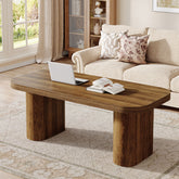 47-Inch Farmhouse Coffee Table, Rectangular Center Table with Rounded Corners and Sturdy Base 3