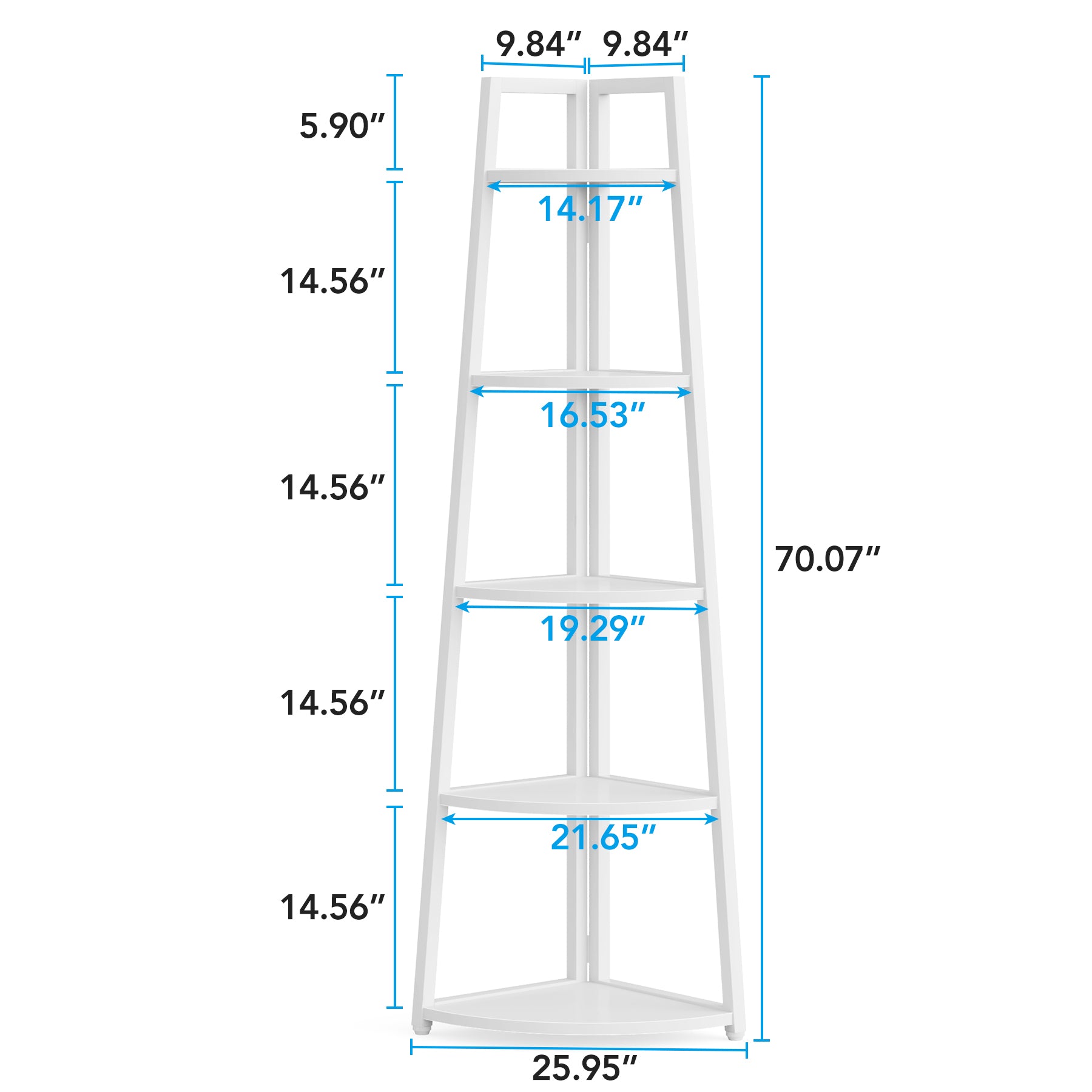 5-Tier Corner Bookshelf, 70" Tall Corner Shelves Plant Stand