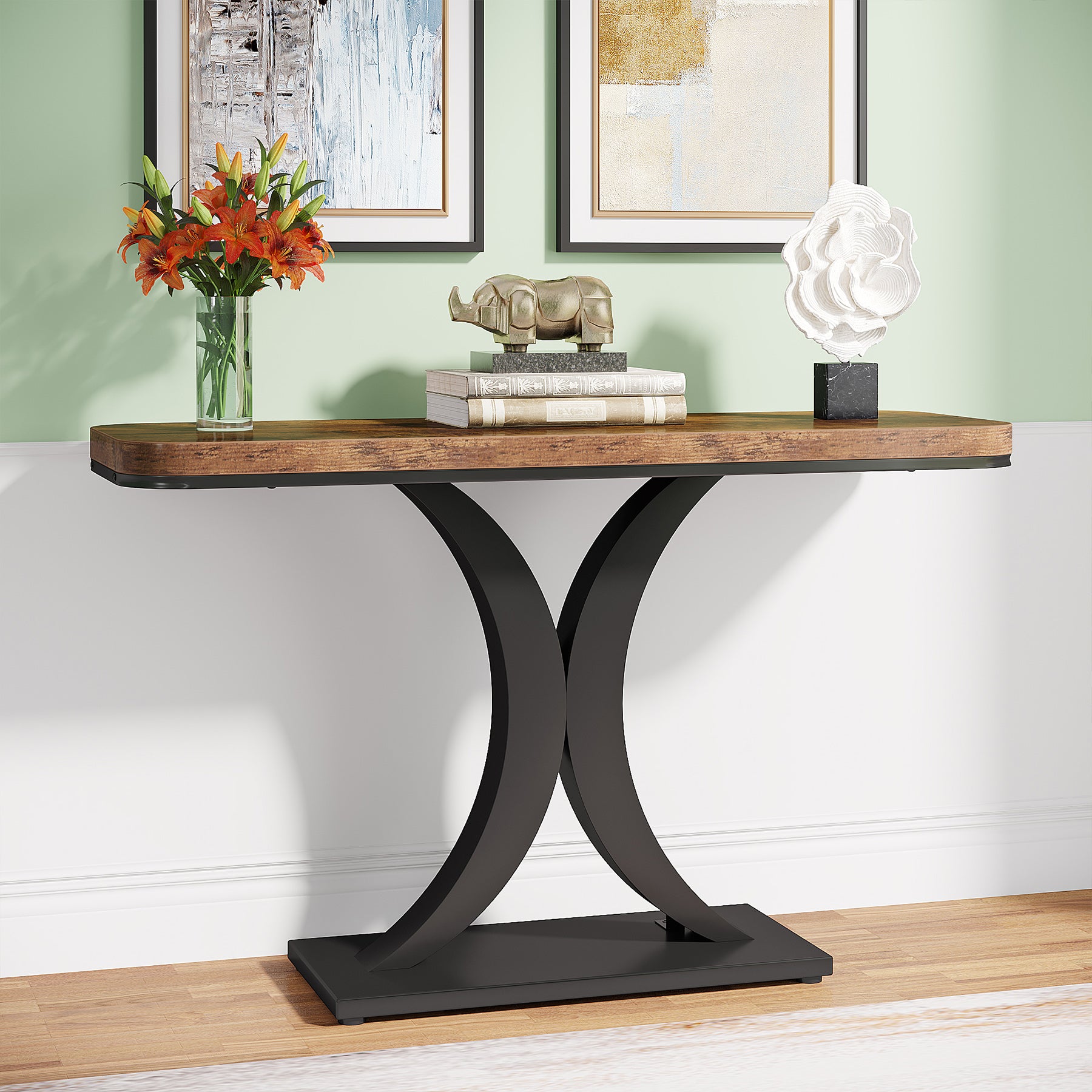 40 Inch Tall Console Table, Narrow Entryway Table with Geometric